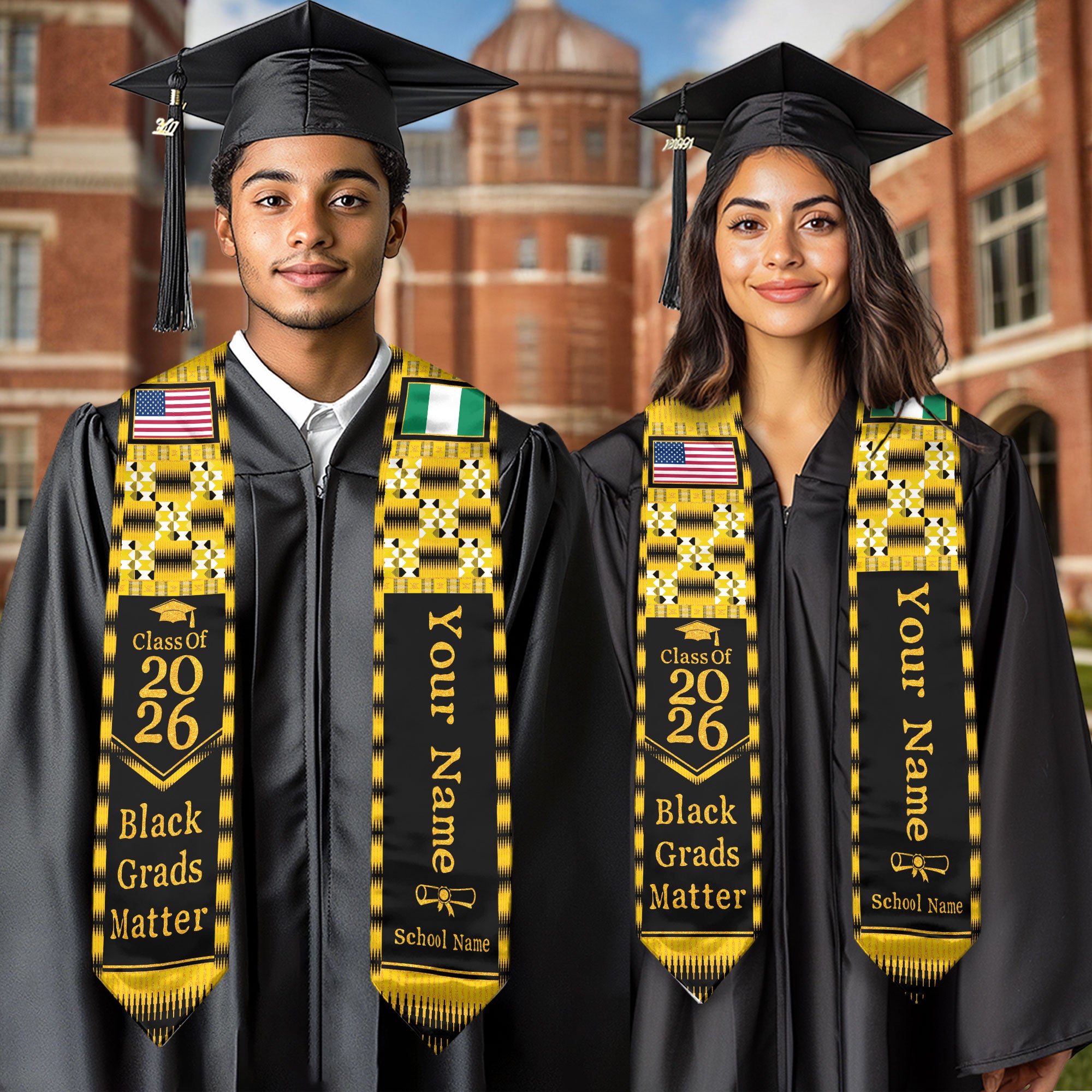 Customized Nigeria Graduation Stole Featuring Flag Identity Design, Graduation Sash for Class of 2026