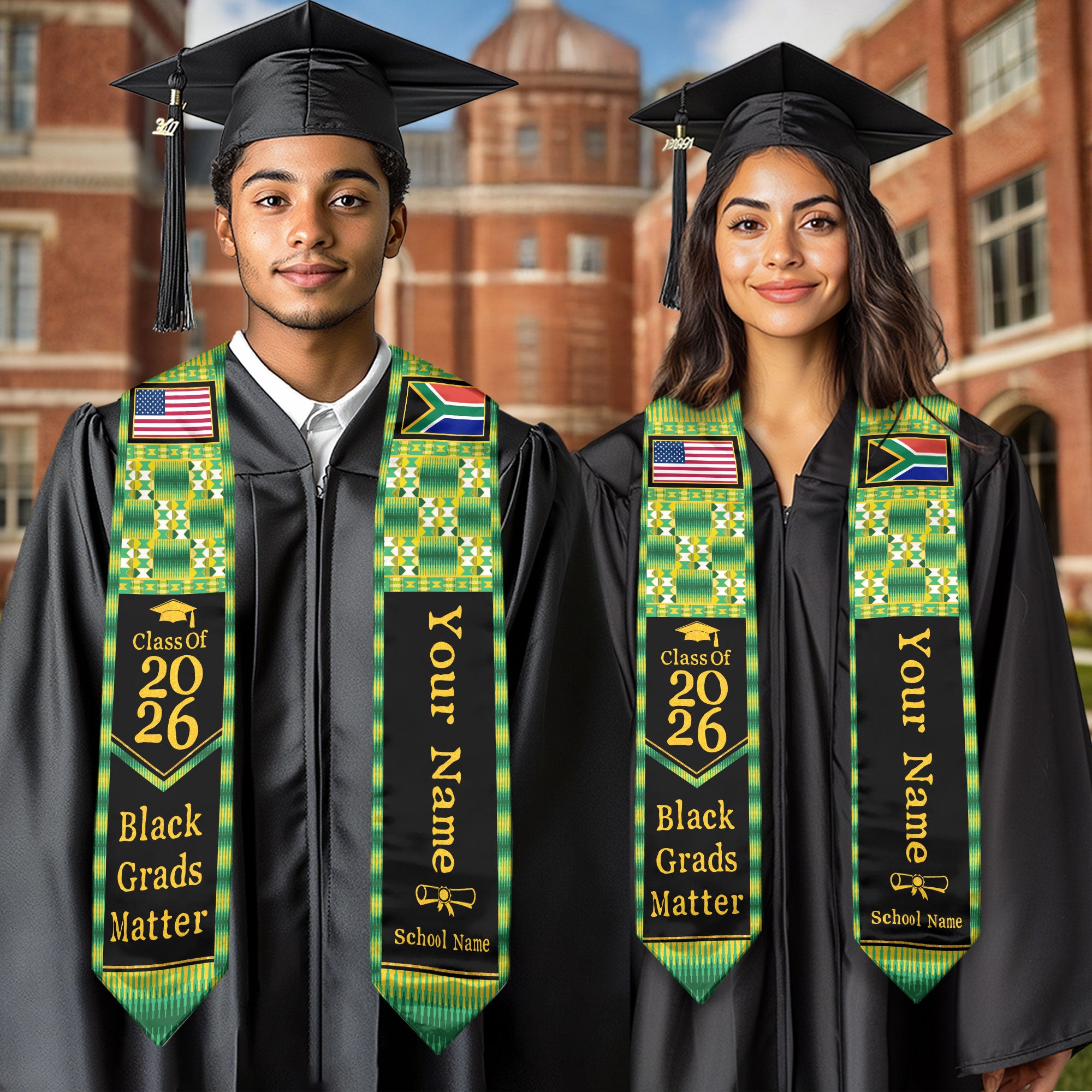 Customized South Africa Graduation Stole Featuring Cultural Flag Pride Style, Graduation Sash Class of 2026