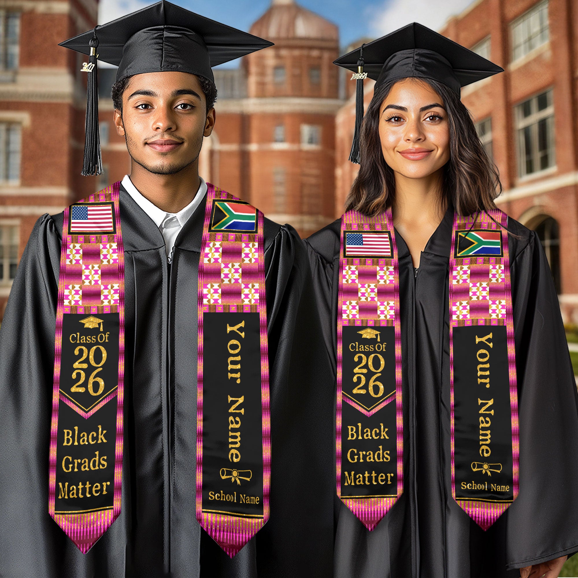 Customized South African Graduation Stole Showcasing National Flag Colors, Graduation Sash 2026