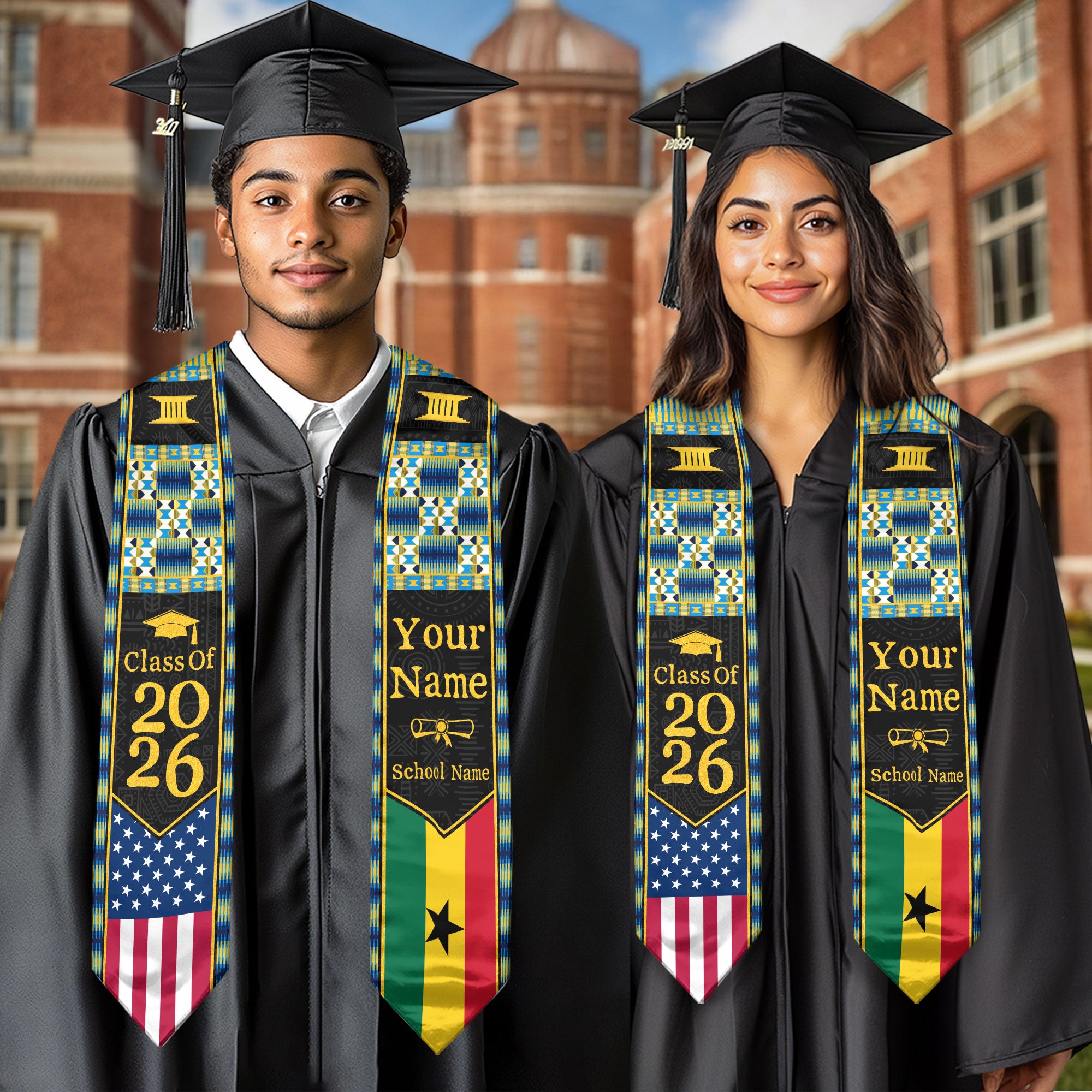 Customized Ghana Graduation Stole Featuring Ghanaian Flag Heritage Design, Graduation Sash Class of 2026