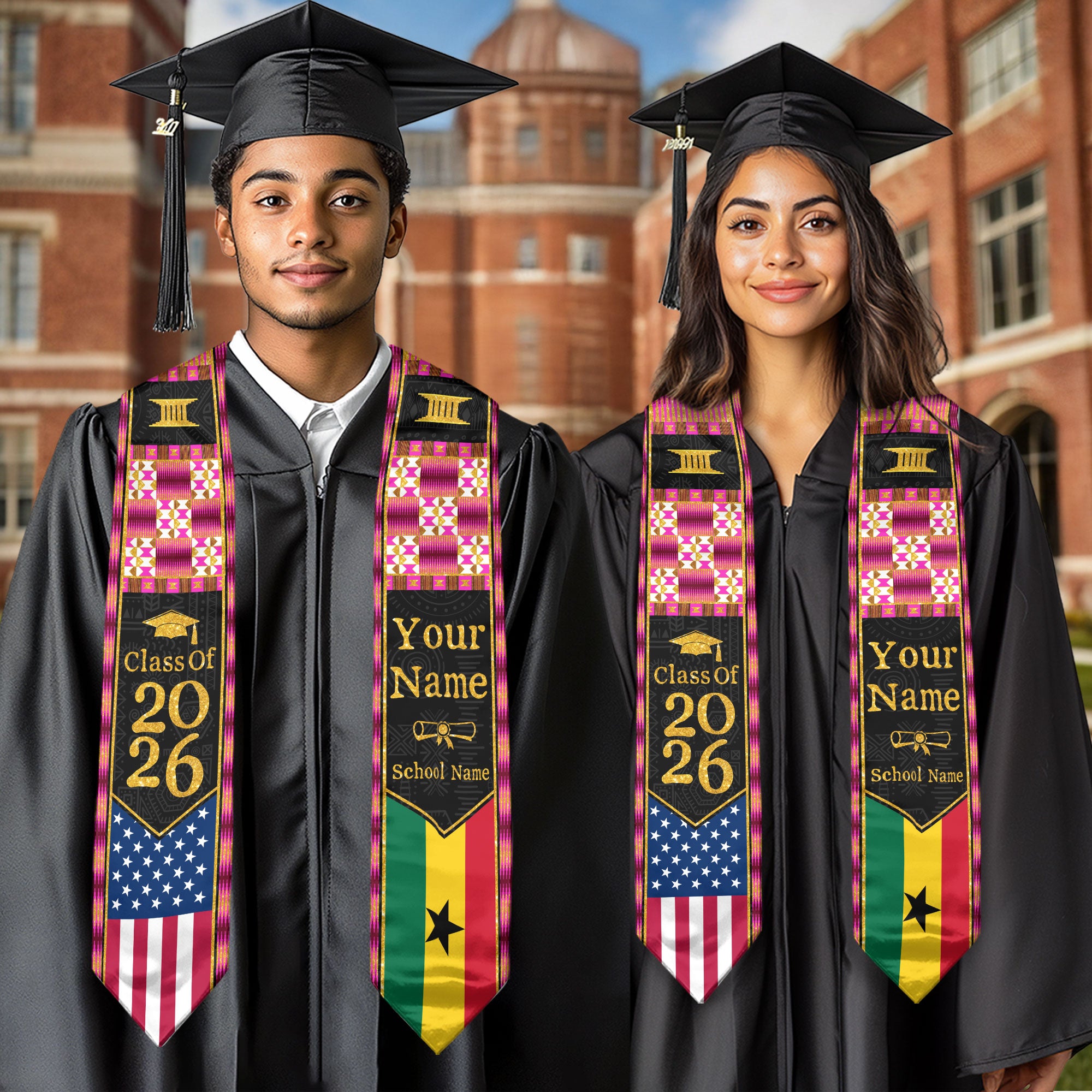 Customized Ghana Graduation Sash Highlighting Traditional Flag Accents, Ceremony Stole 2026