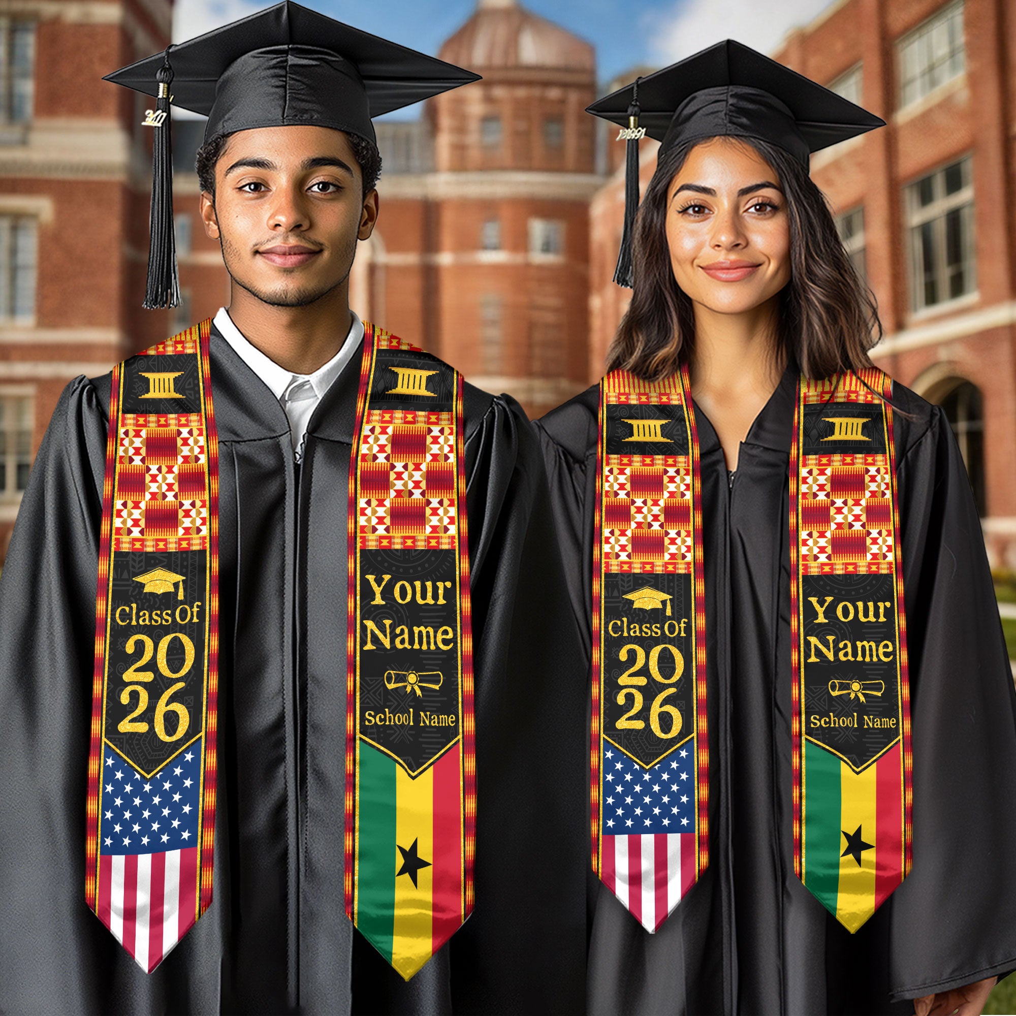 Customized Ghanaian Graduation Stole Featuring Flag Identity Design, Graduation Sash Class of 2026