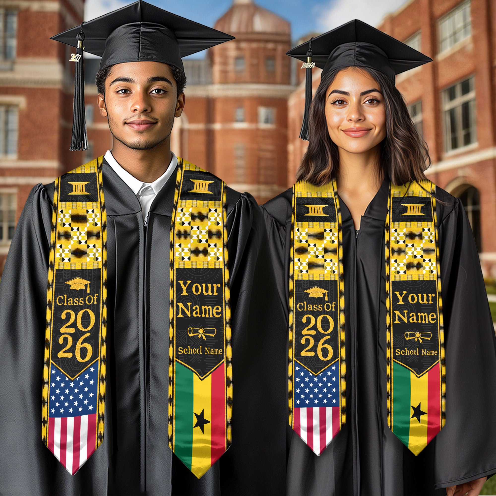 Customized Ghana Graduation Stole with Patriotic Flag Color Pattern, Graduation Sash 2026