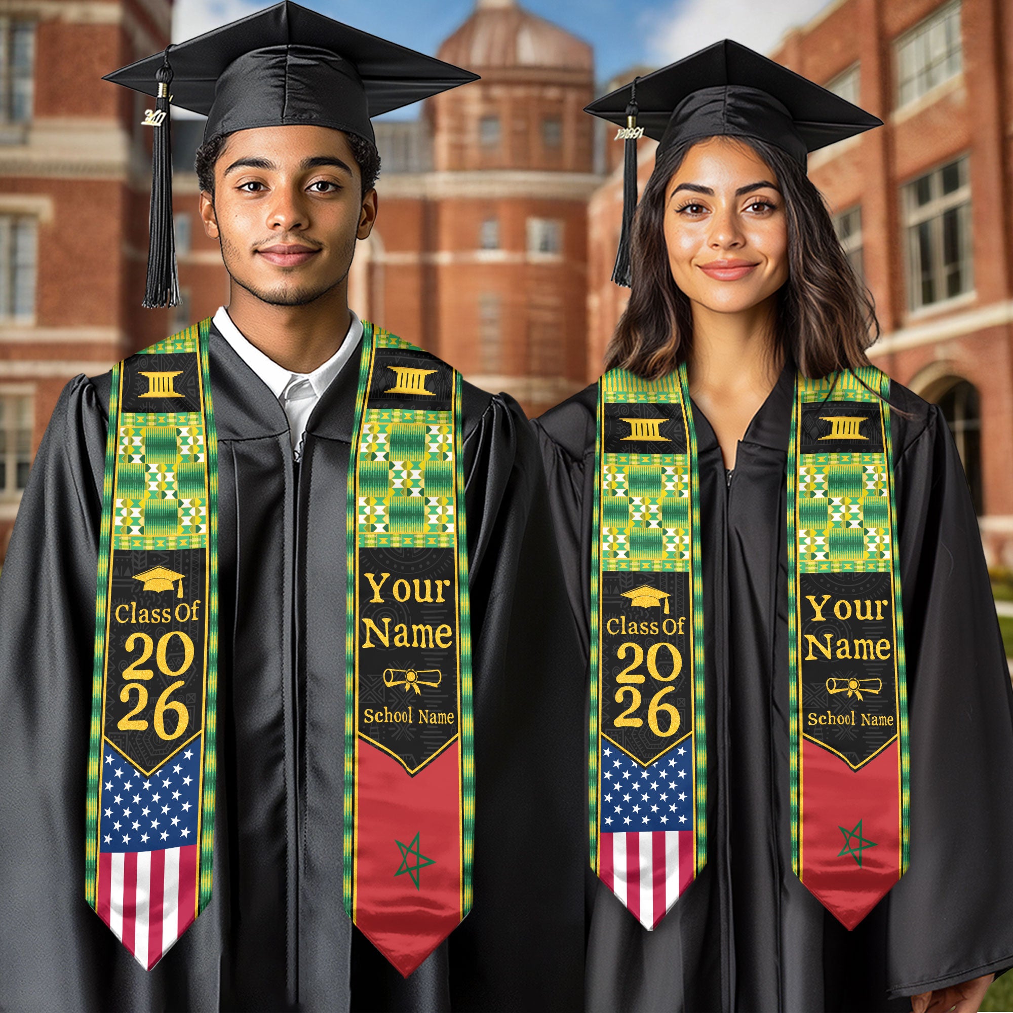 Customized Moroccan Graduation Stole with National Flag Inspired Accents, Graduation Sash 2026