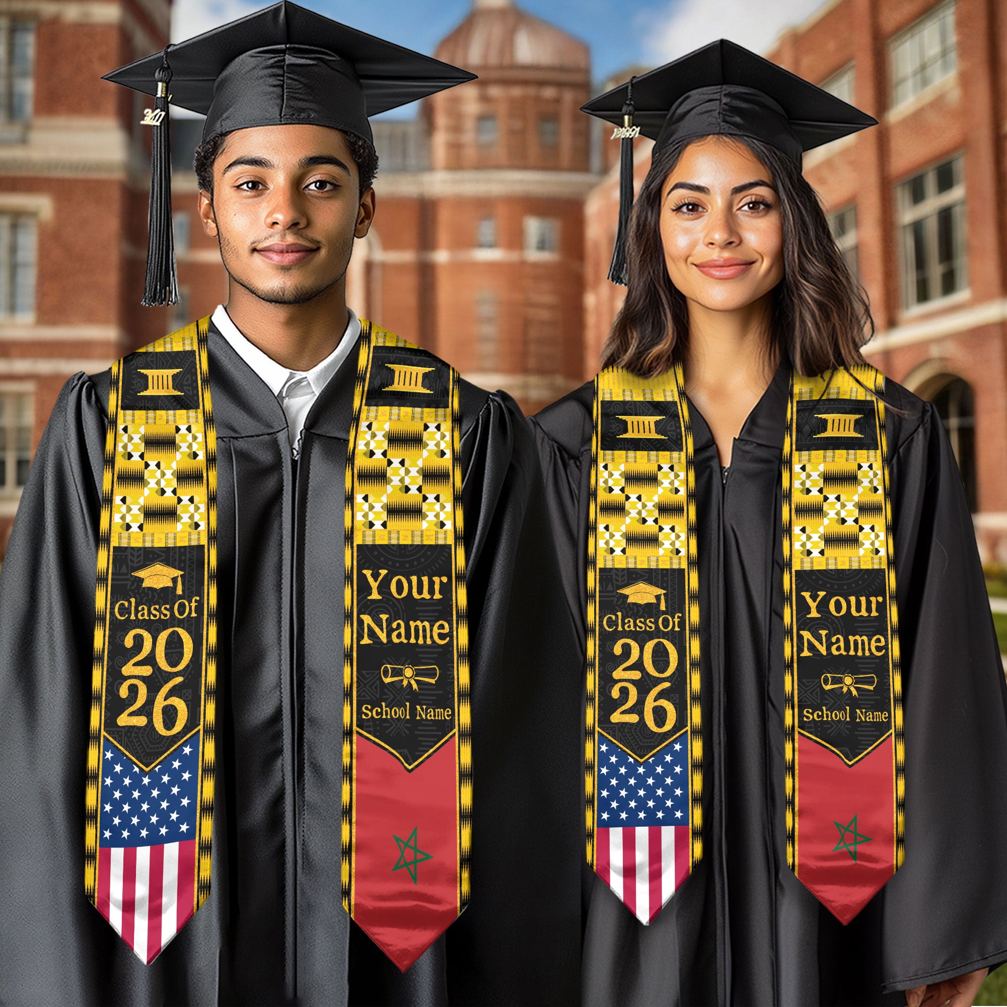 Customized Morocco Graduation Stole with Patriotic Flag Identity Style, Graduation Sash 2026