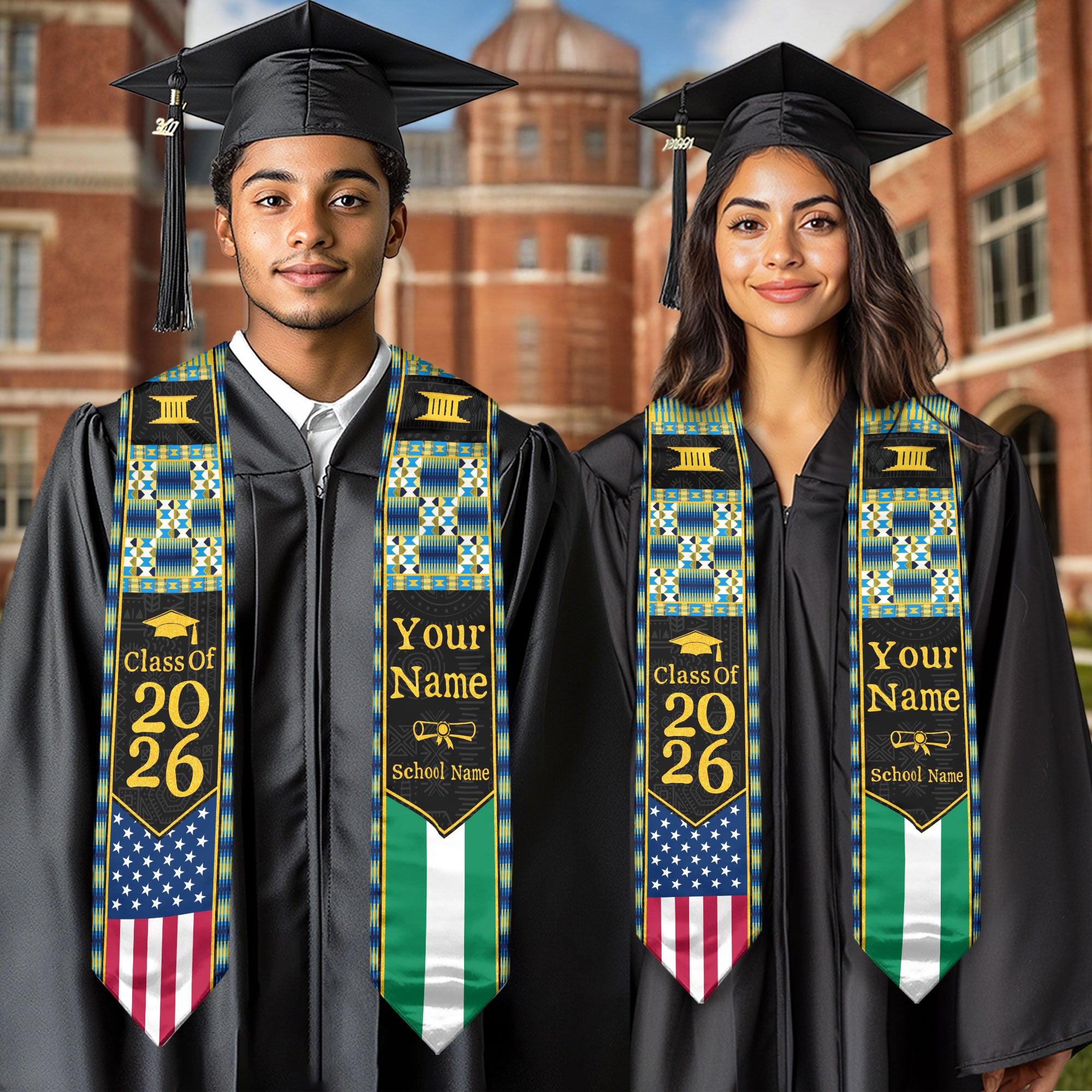 Customized Nigeria Graduation Stole Featuring Nigerian Flag Heritage Design, Graduation Sash Class of 2026