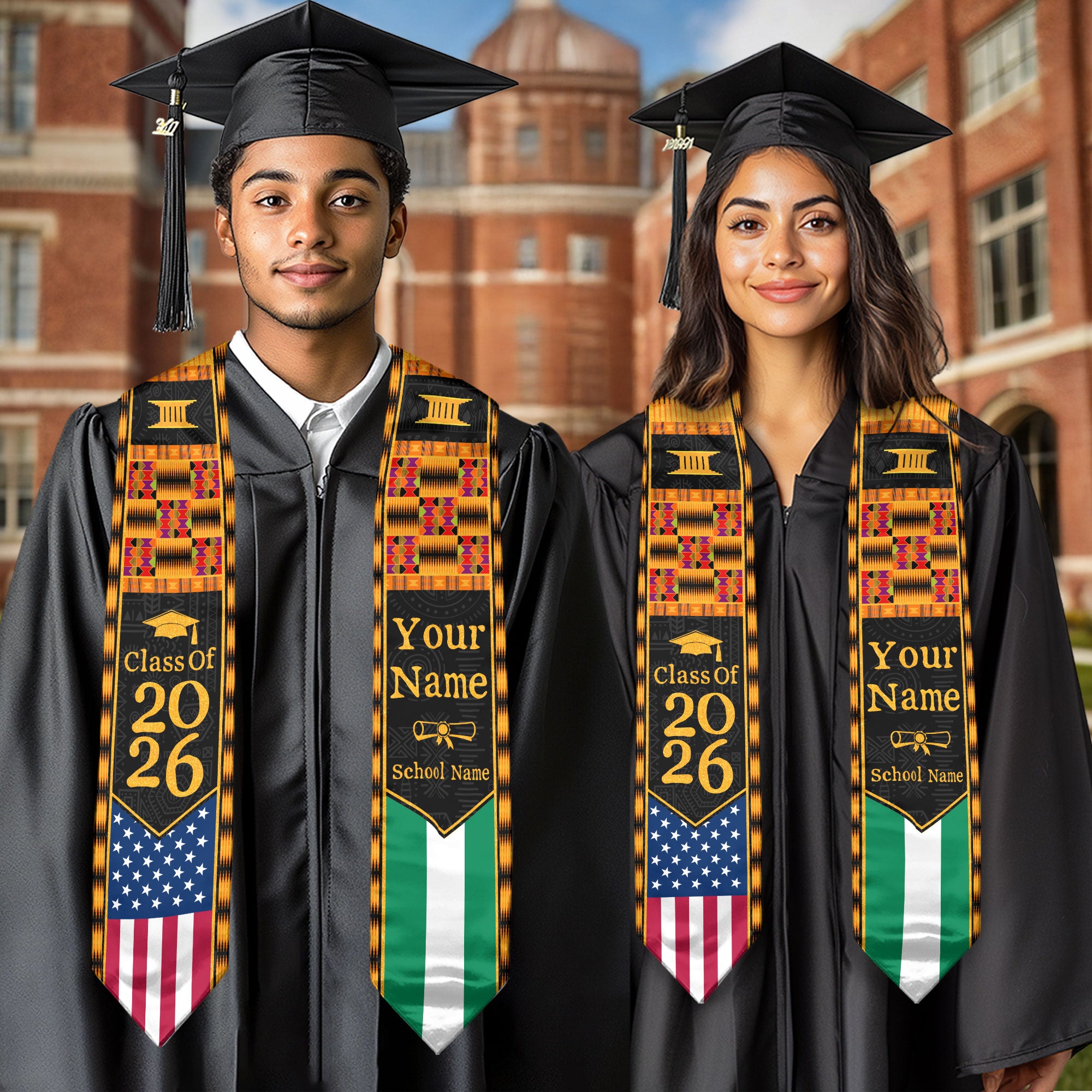 Customized Graduation Stole Nigeria Showcasing Cultural Flag Pride, Graduation Sash Class of 2026