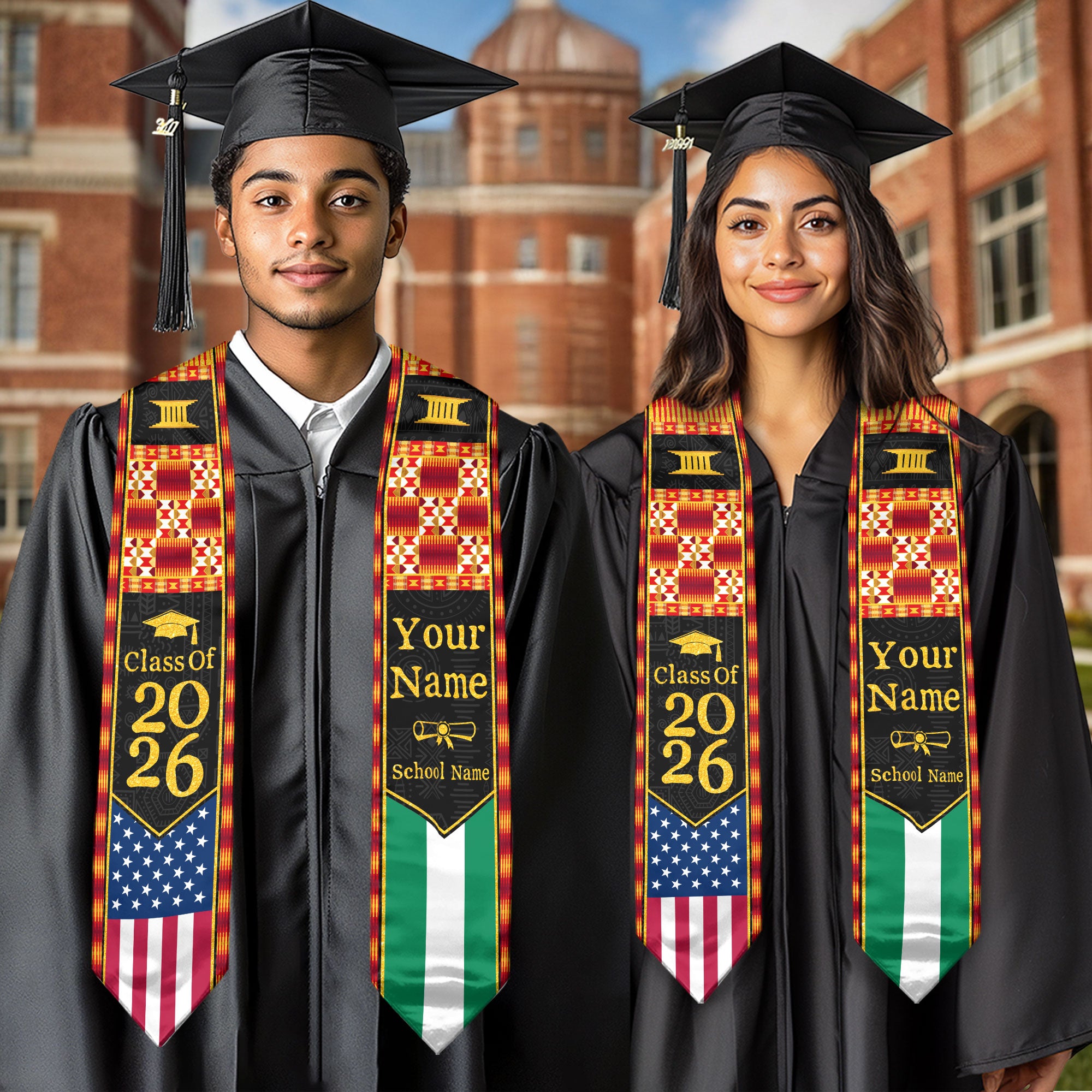 Customized Nigerian Graduation Stole Featuring Flag Identity Pattern, Graduation Sash Class of 2026