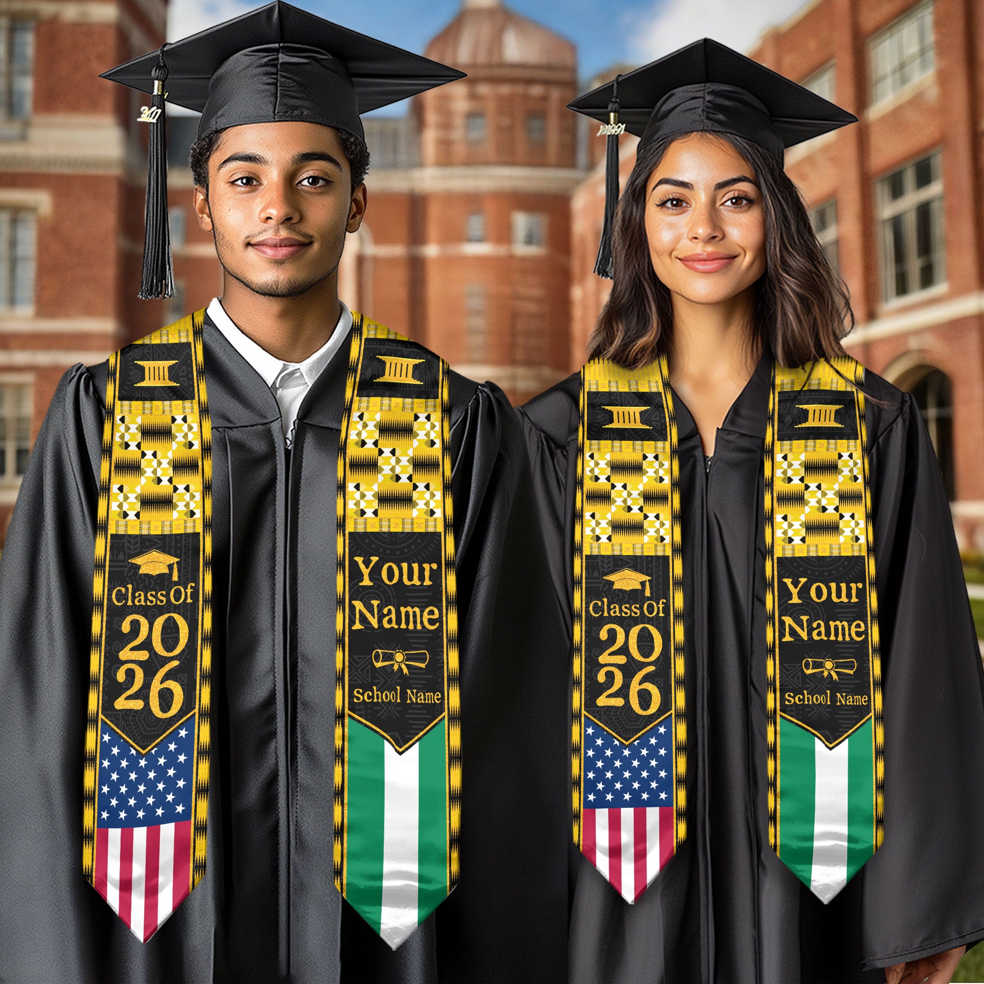 Customized Nigeria Graduation Stole with Patriotic Flag Color Design, Graduation Sash 2026