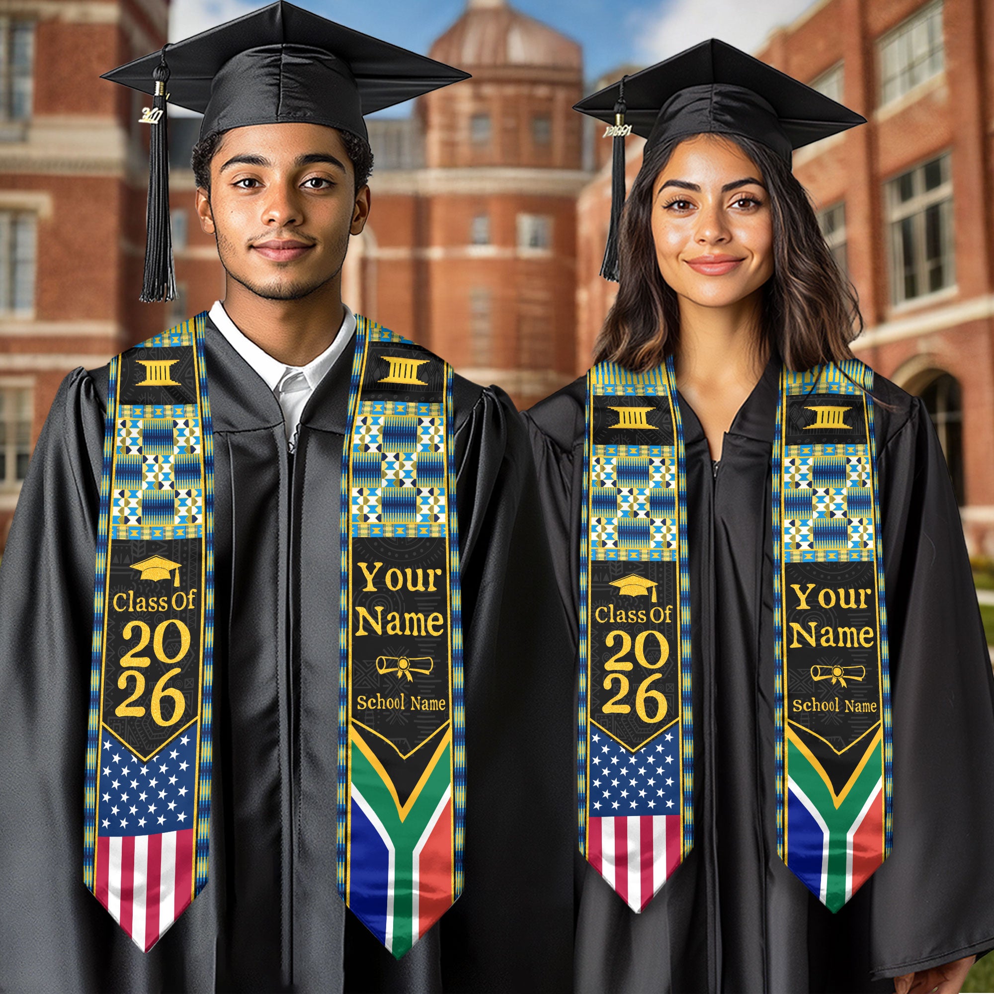 Customized South Africa Graduation Stole with Flag Heritage Accents, Graduation Sash for the Class of 2026