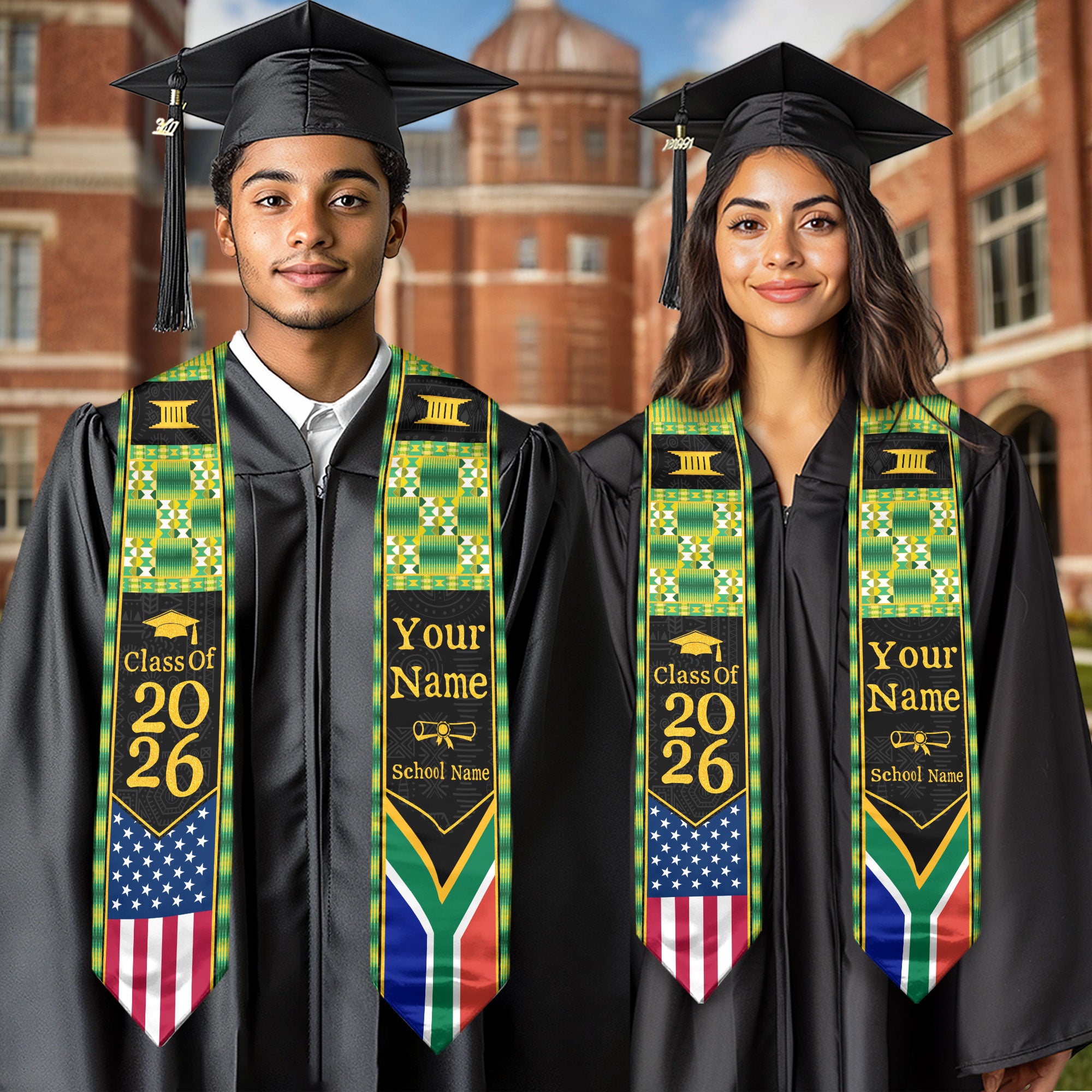 Customized South African Graduation Stole Featuring National Flag Style, Graduation Sash Class of 2026