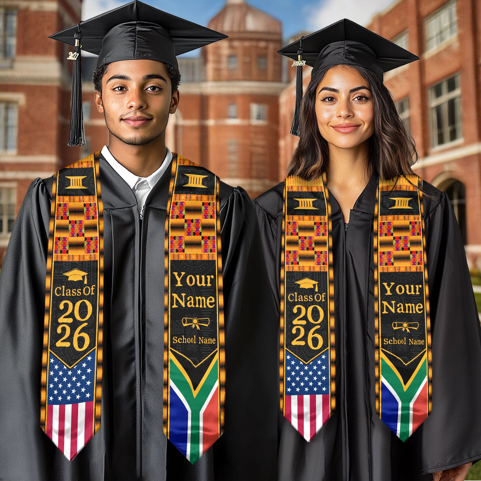 Customized Graduation Stole for South Africa with Cultural Flag Design, Graduation Sash 2026