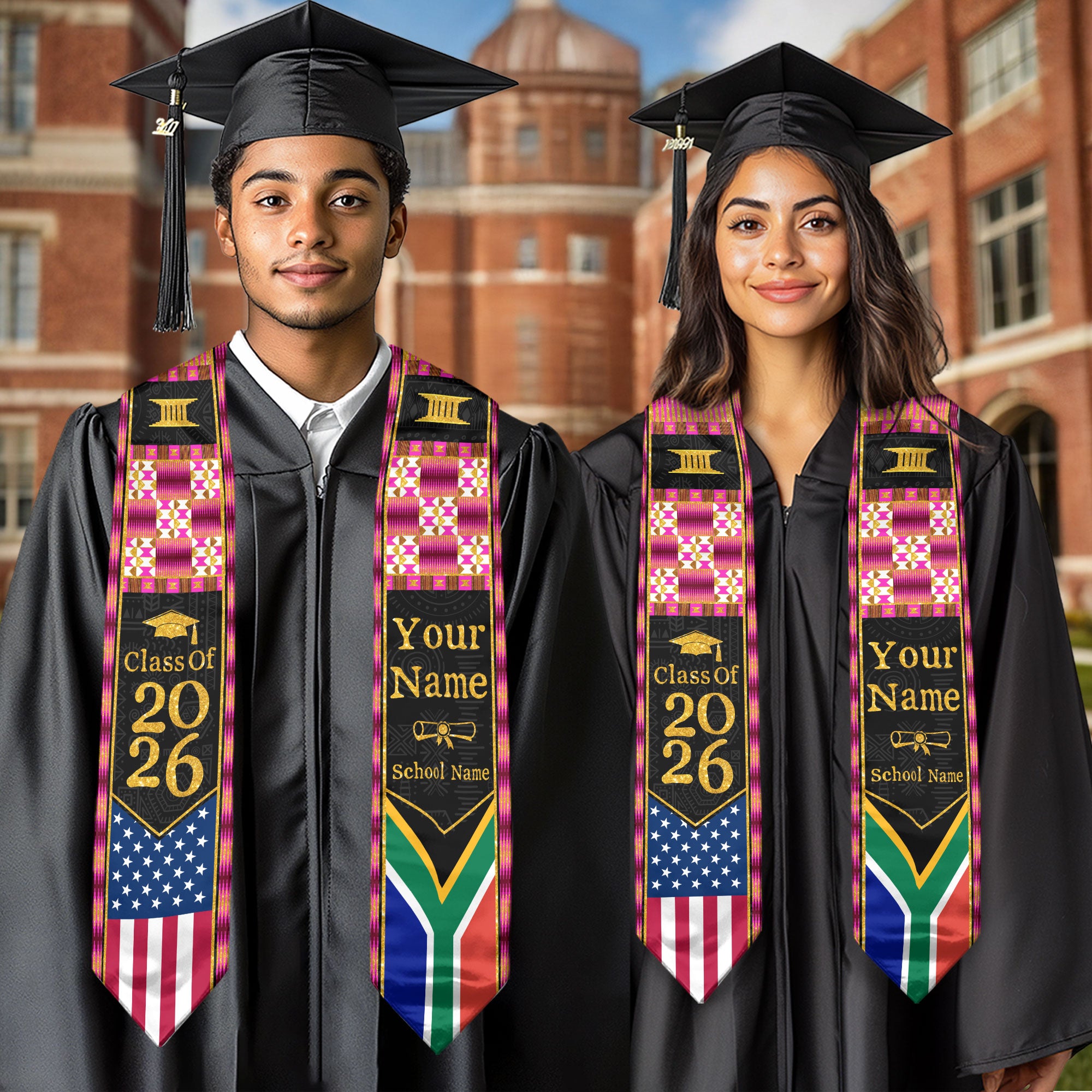 Customized South Africa Graduation Sash Showcasing Flag Pride Details, Ceremony Stole Class of 2026