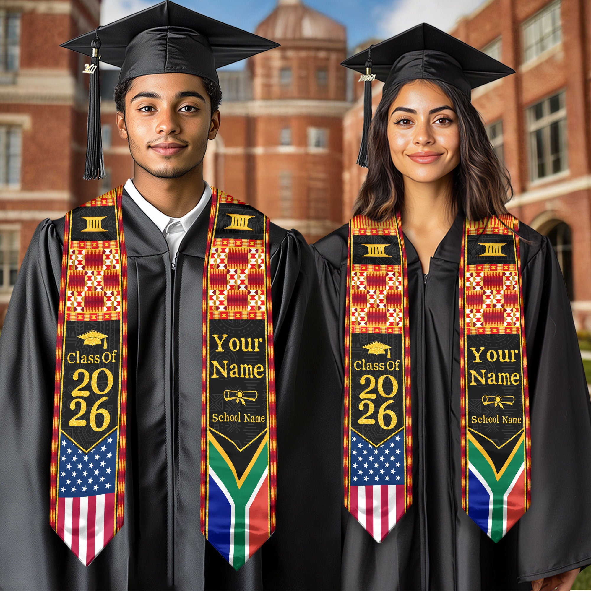 Customized South African Graduation Stole Inspired by National Flag Colors, Graduation Sash 2026