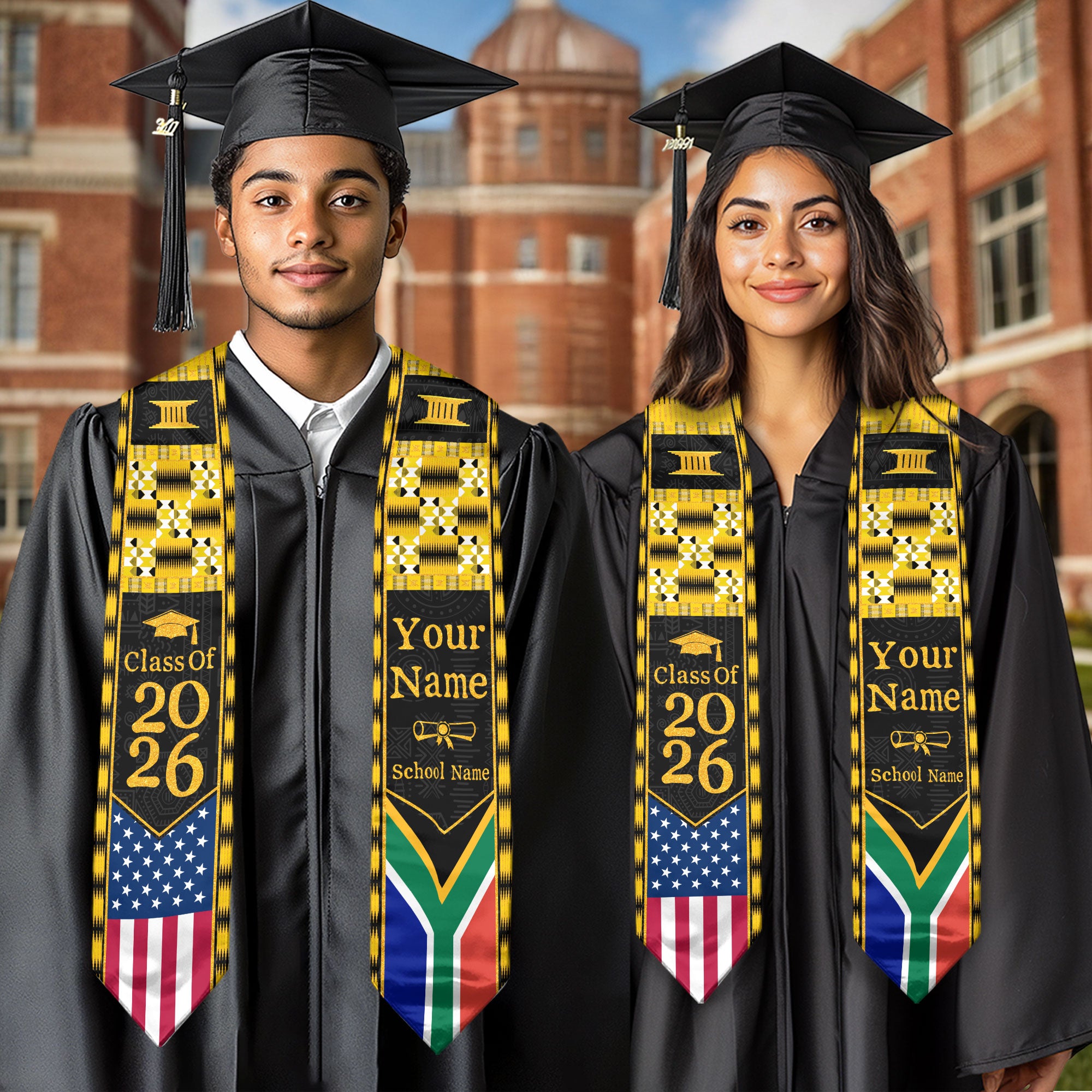 Customized South Africa Graduation Stole with Patriotic Flag Motif, Graduation Sash for Class of 2026