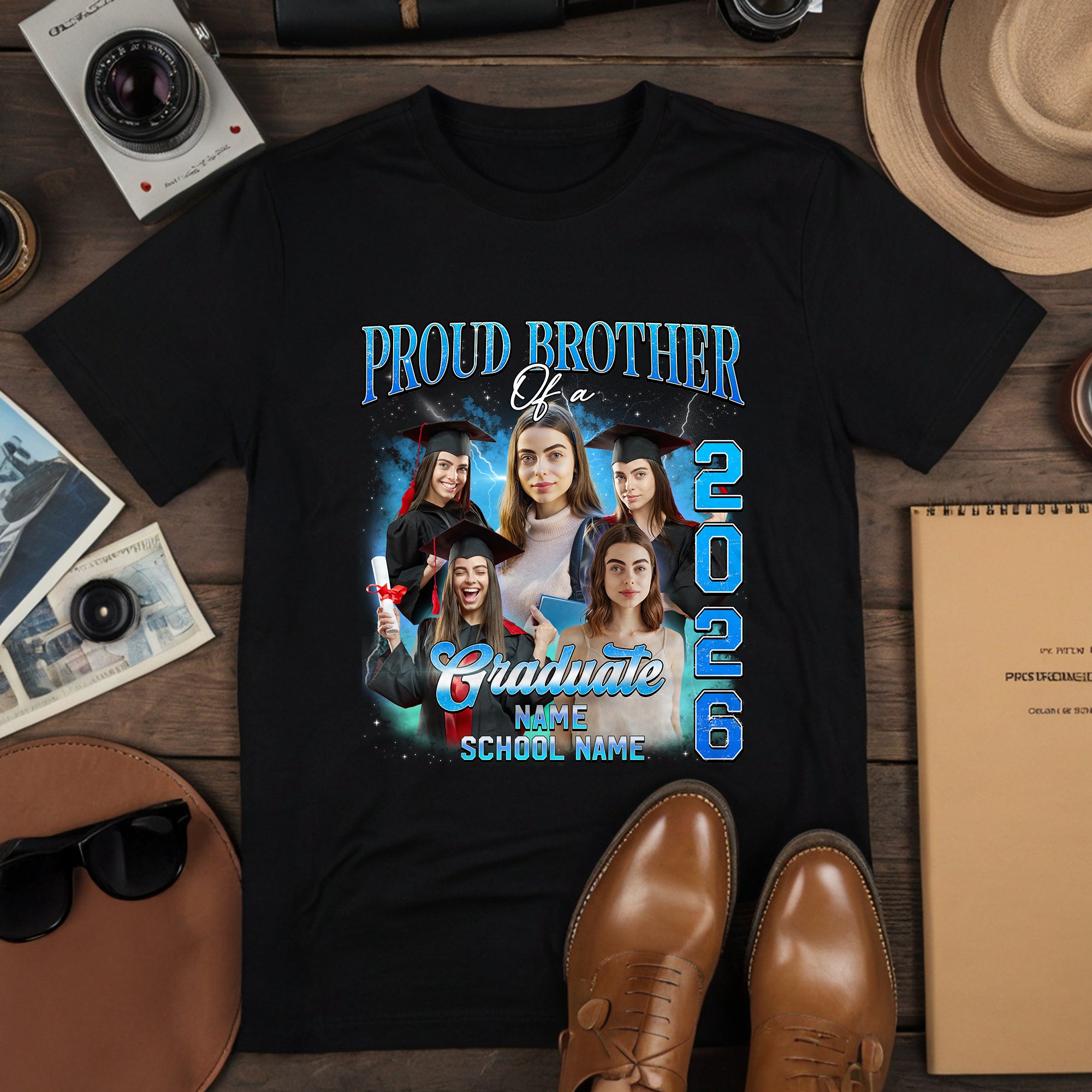 Custom Face Graduation Shirt 2026 - Vintage Bootleg 90s Style Proud Mom Dad Grad Tee