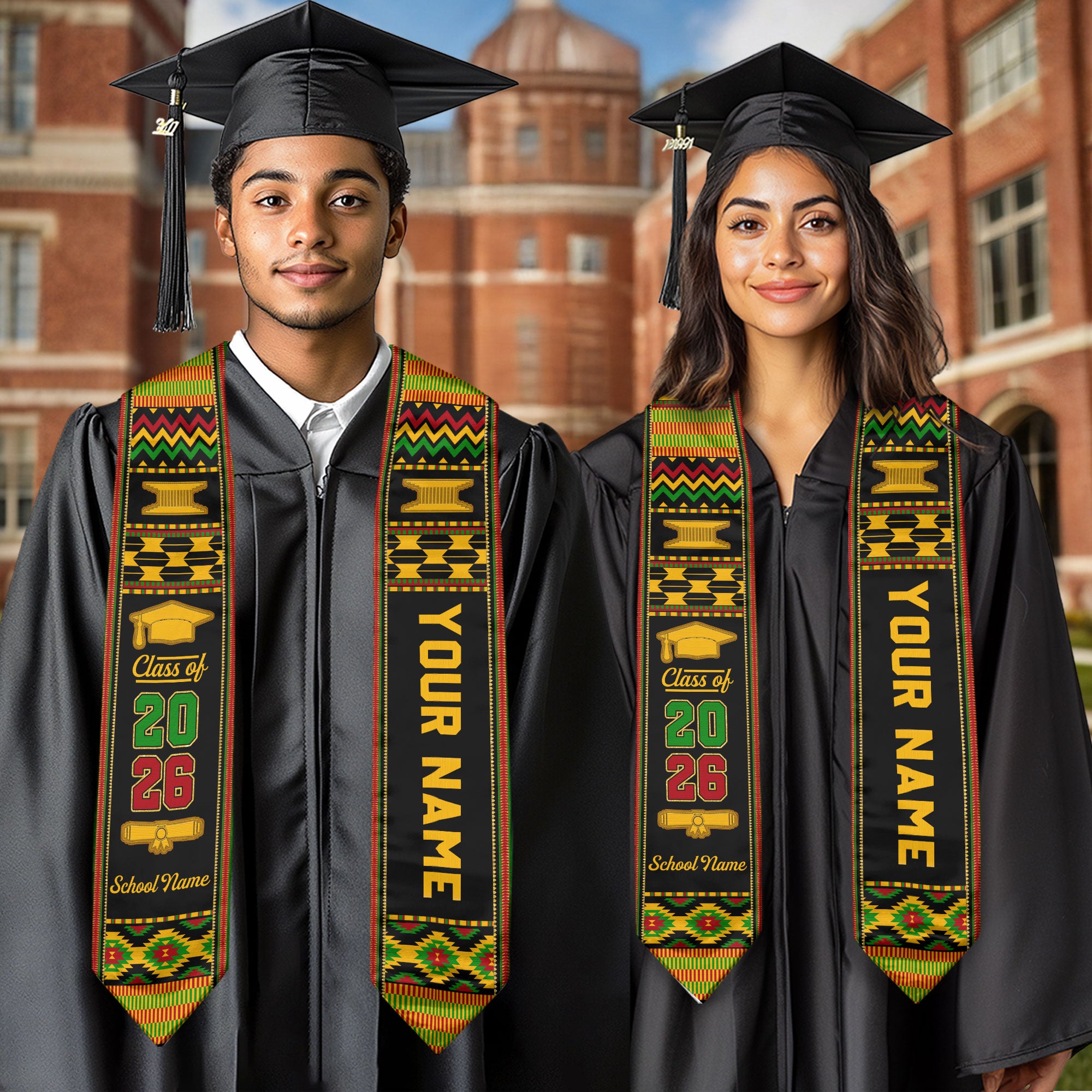 Africa Graduation Stole 2026, African Flag Sash, Tailored Detail for Class of 2026 Grads