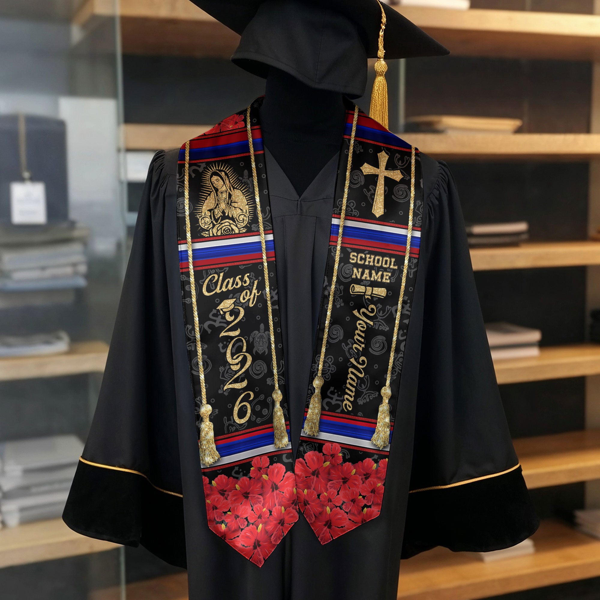 Puerto Rico Graduation Stole 2026, Puerto Rican Flag Sash, Custom Trim for Class of 2026