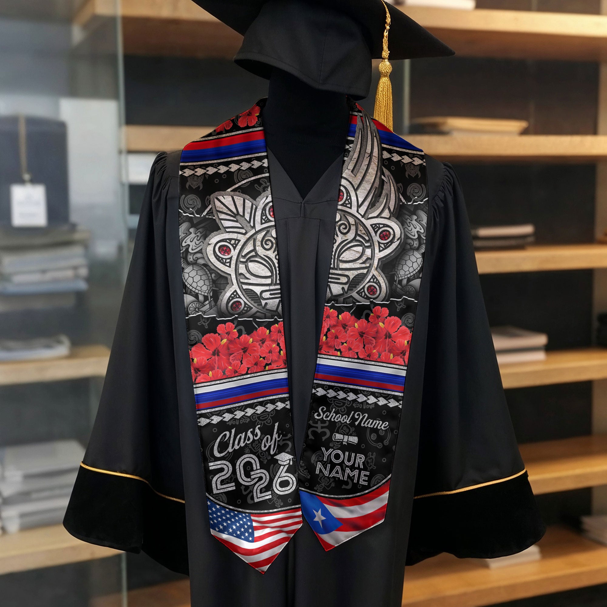 Puerto Rican Flag Graduation Sash 2026, PR Graduation Stole, Custom Detail for Graduates