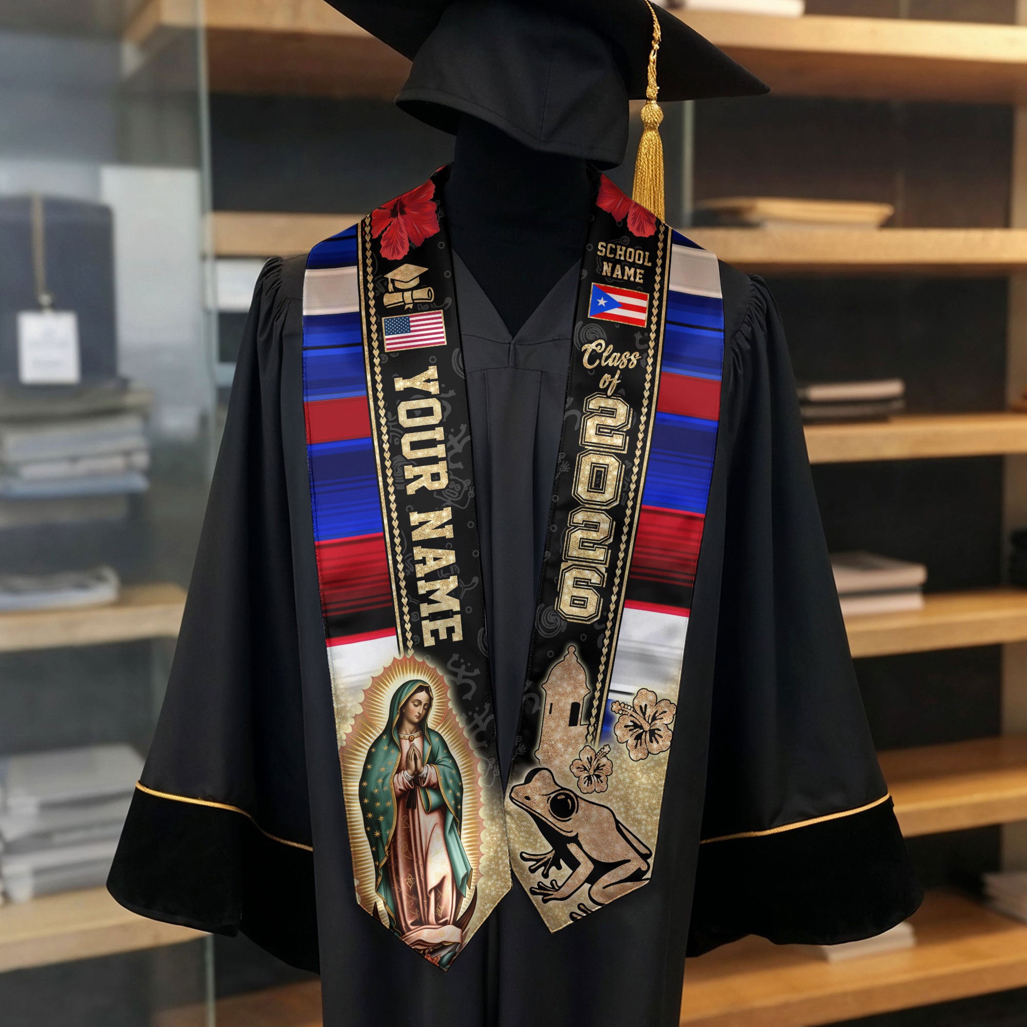 Puerto Rican Graduation Sash 2026, Puerto Rico Grad Stole, Flag Custom Accent for 2026