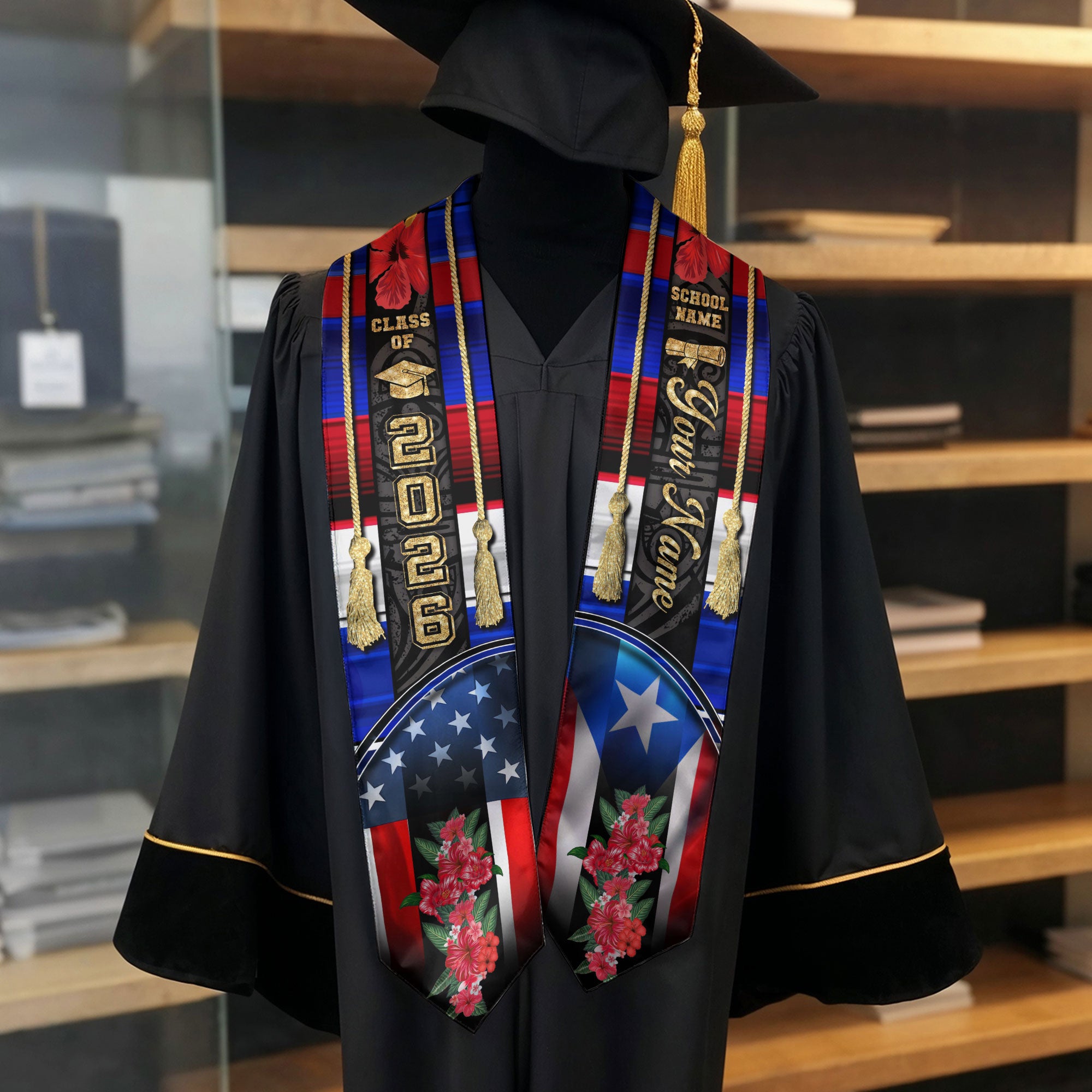 Puerto Rican Graduation Sash 2026, Puerto Rico Graduation Stole, Custom Touch Flag Sash