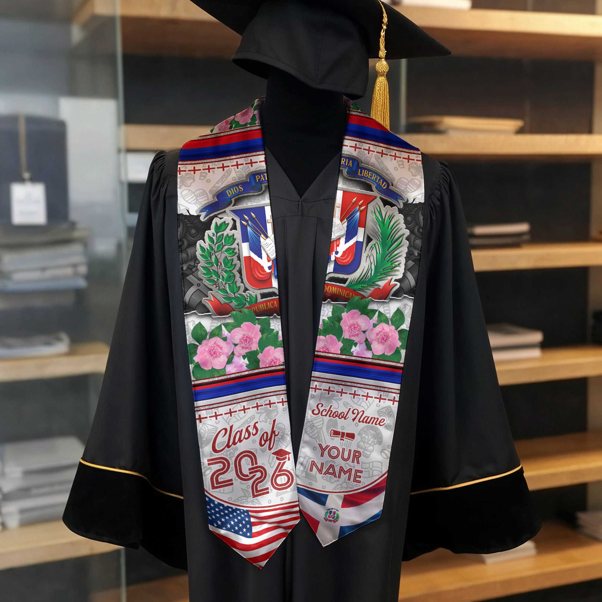 Customized Dominican Graduation Stole with National Flag Design, Graduation Sash 2026