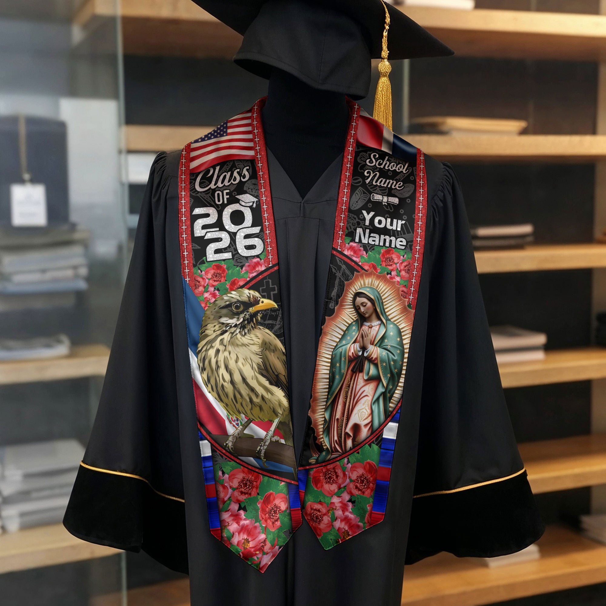 Customized Graduation Stole Dominican Republic, Flag Inspired Sash for Class of 2026