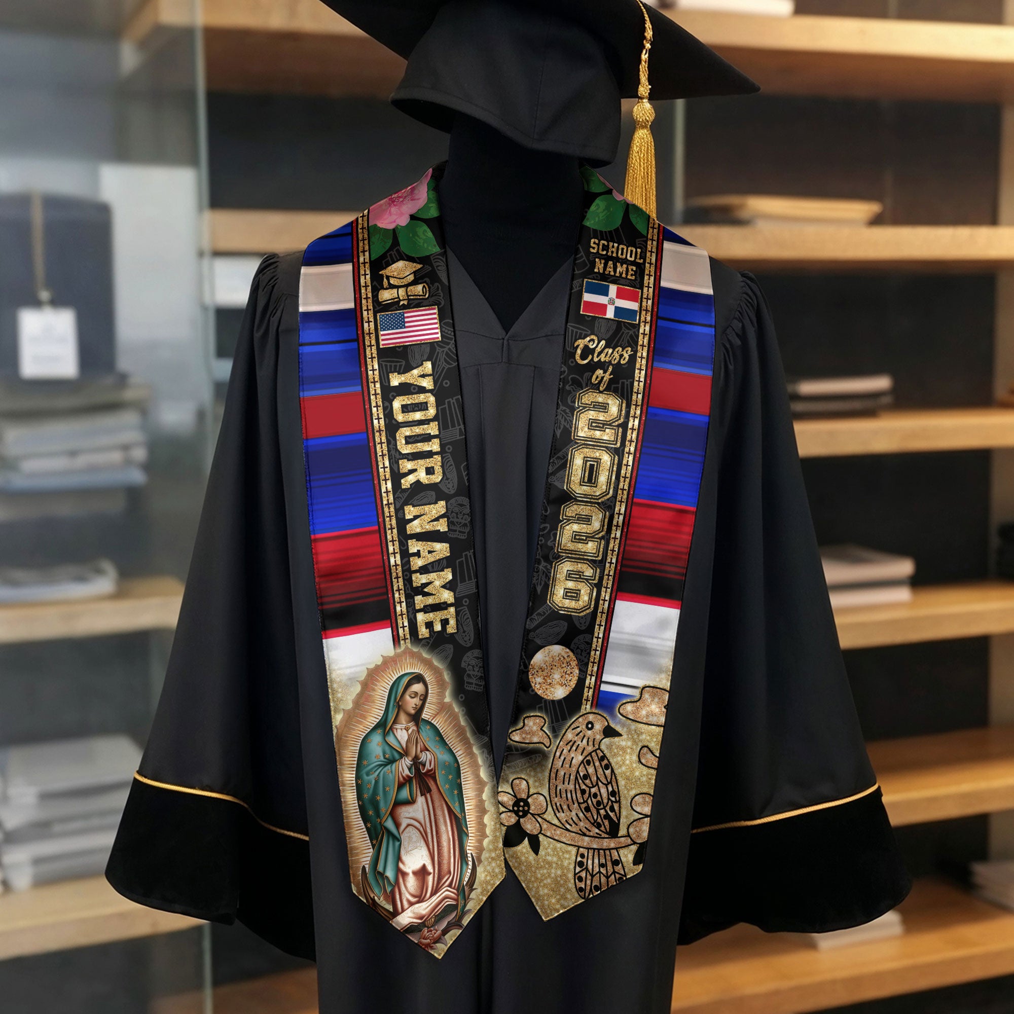 Customized Dominican Republic Graduation Sash, Flag Style Stole for Commencement 2026