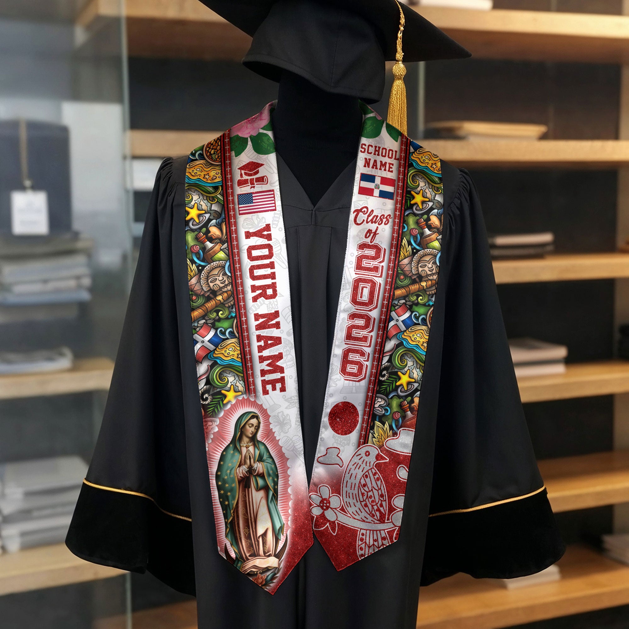 Dominican Graduation Stole 2026, Dominican Flag Sash, Custom Touch Option for Class of 2026