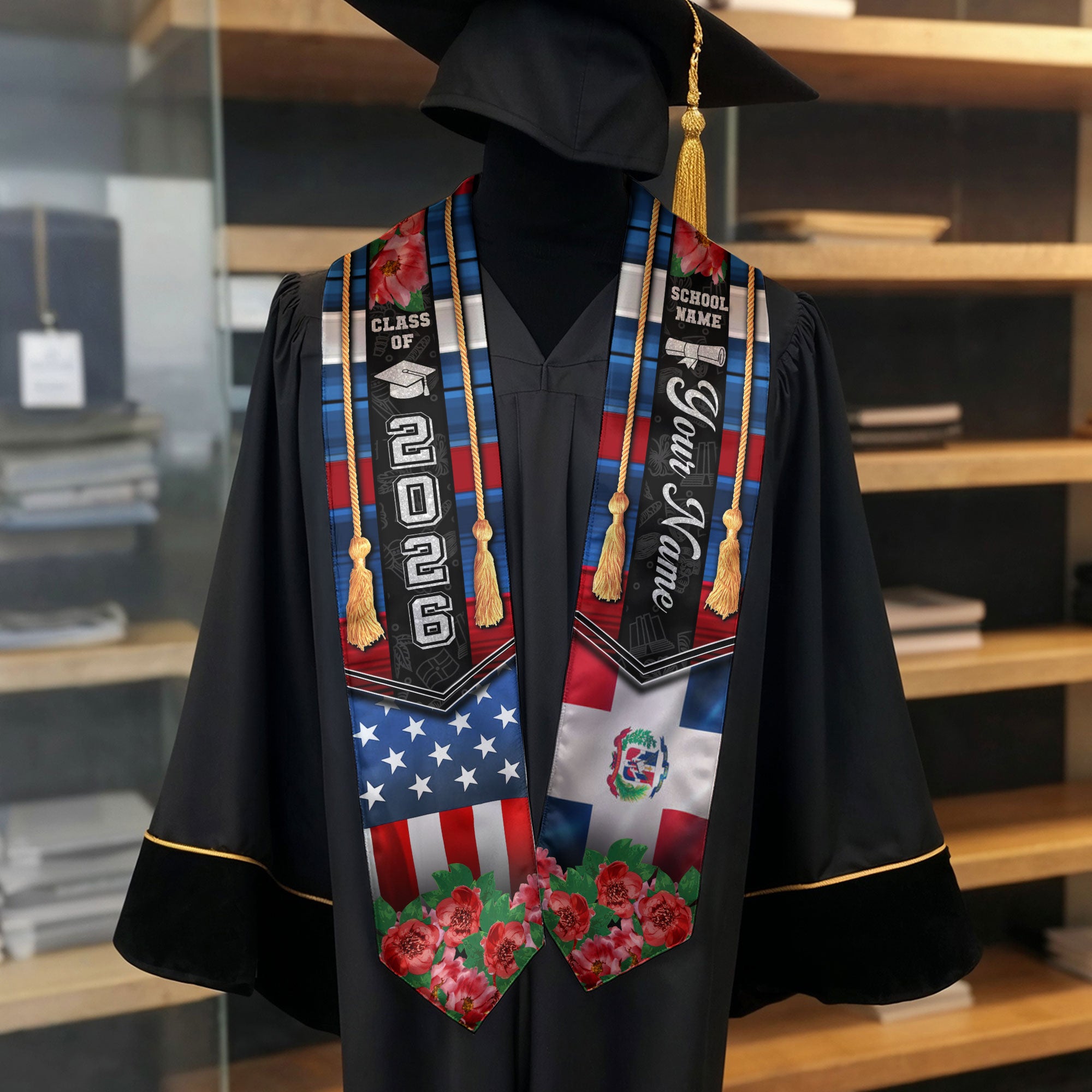 Dominican Flag Graduation Stole 2026, Dominican Stole Sash, Custom Finish for Graduates