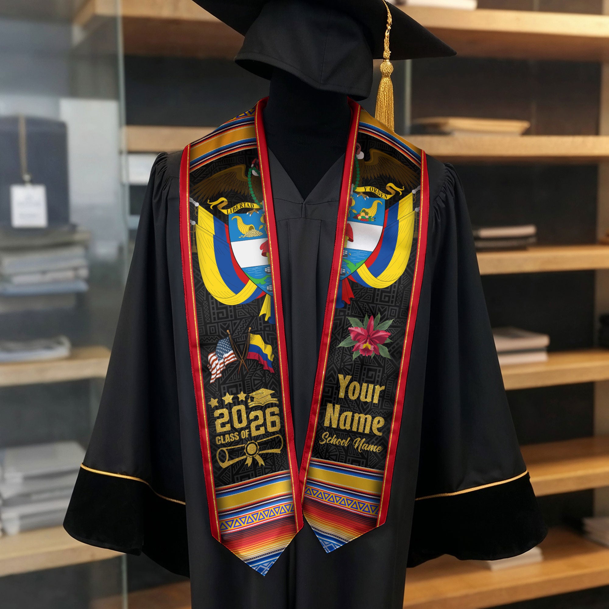 Colombia Graduation Stole 2026, Colombian Flag Sash, Personalized Gift for Grads