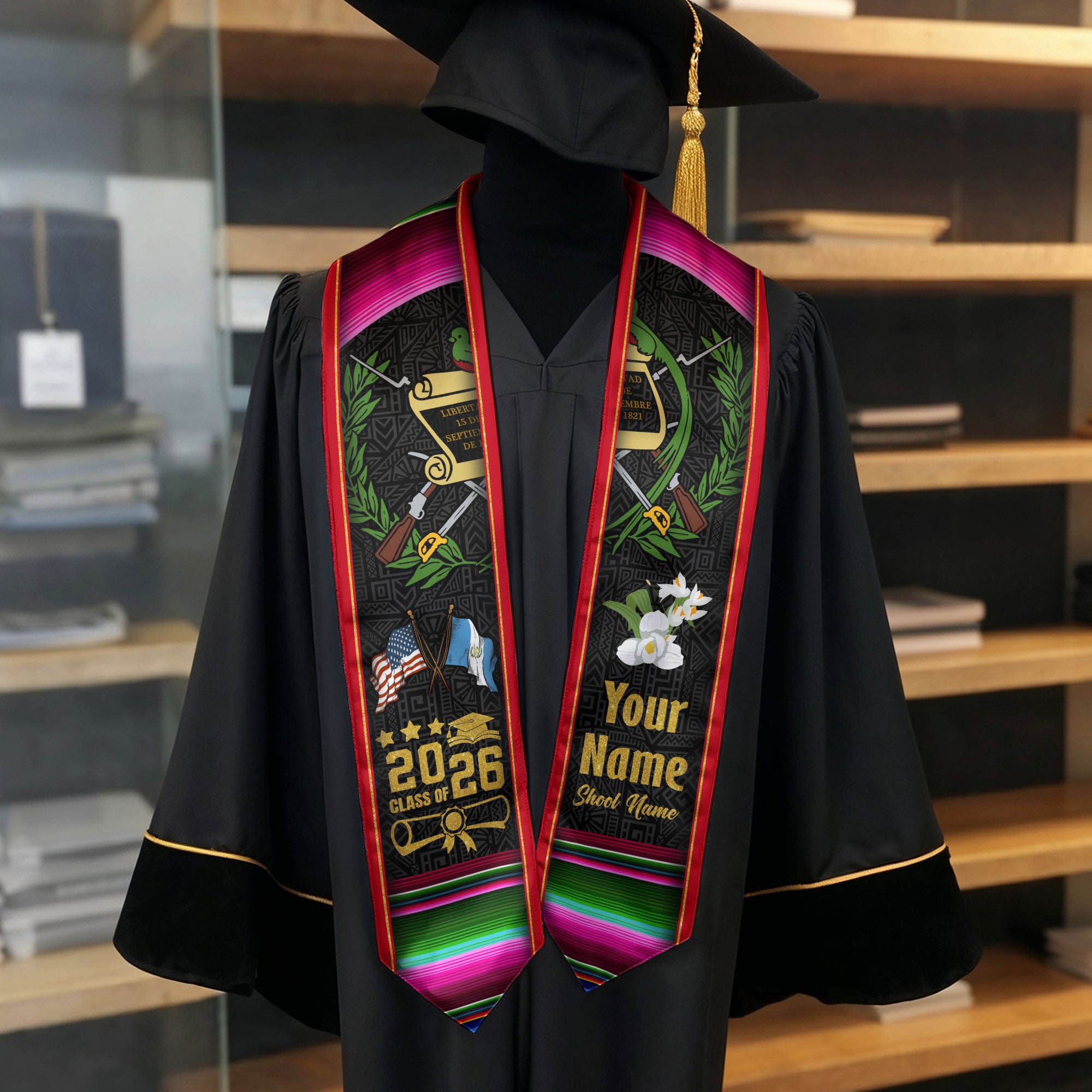 Guatemala Graduation Stole 2026, Guatemala Flag Sash, Custom Trim Option for Class of 2026