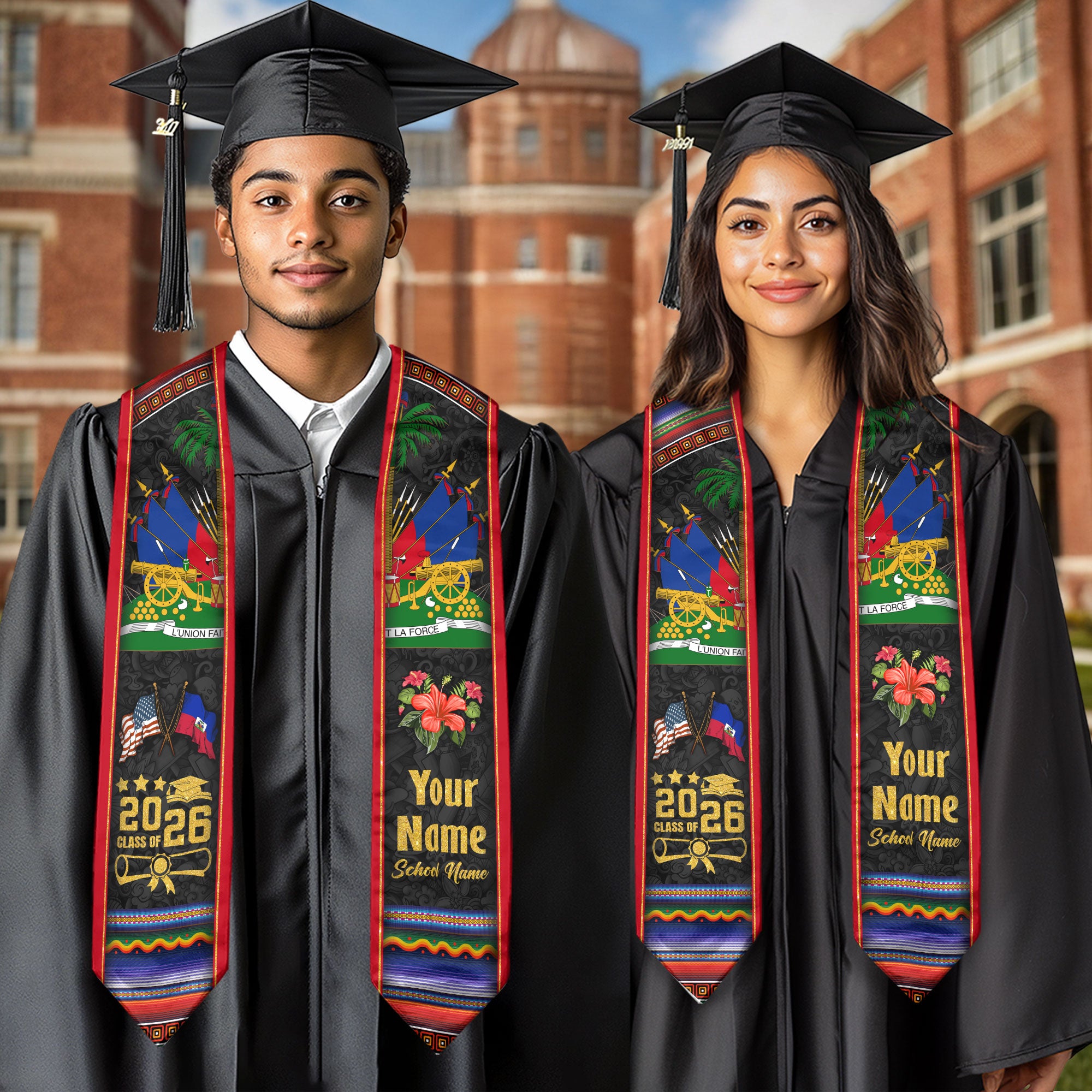 Haiti Graduation Stole 2026, Haitian Flag Sash, Tailored Detail for Class of 2026 Graduates