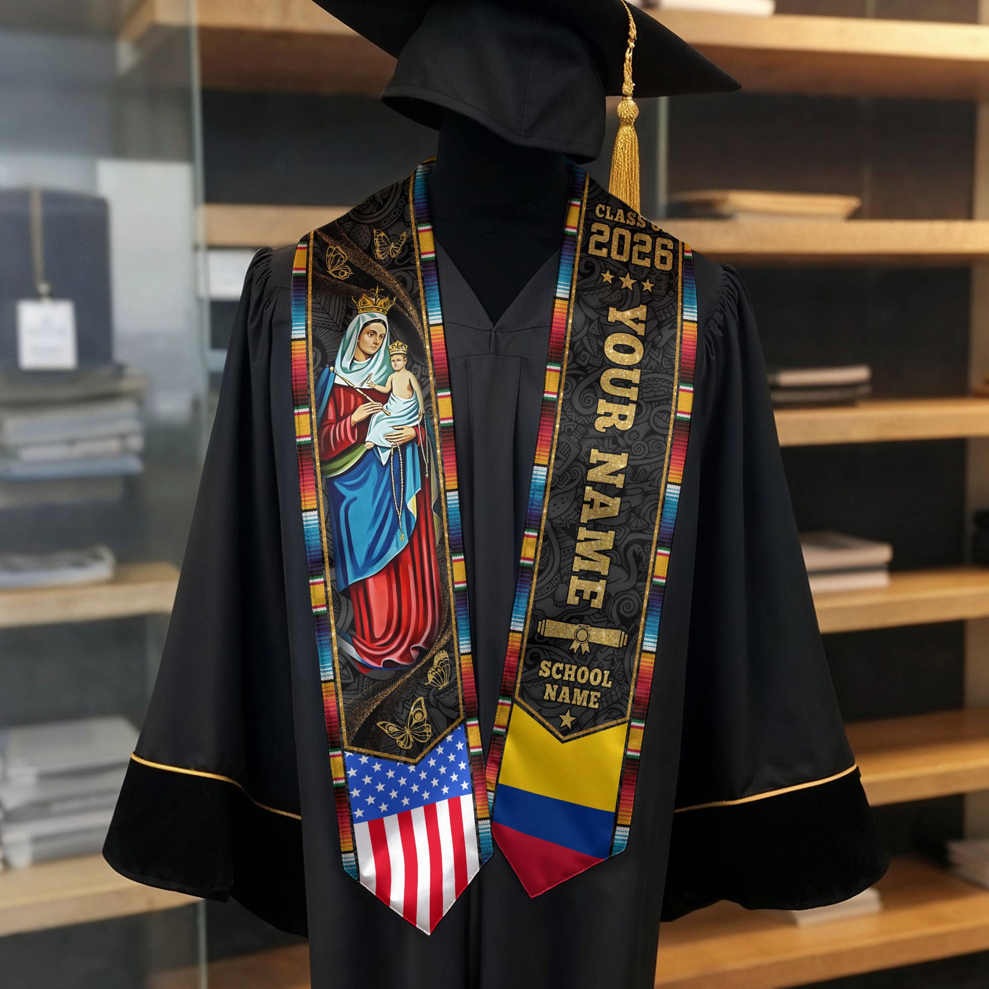 Colombian Flag Graduation Stole 2026, Colombia Sash Stole, Personalize for Grads