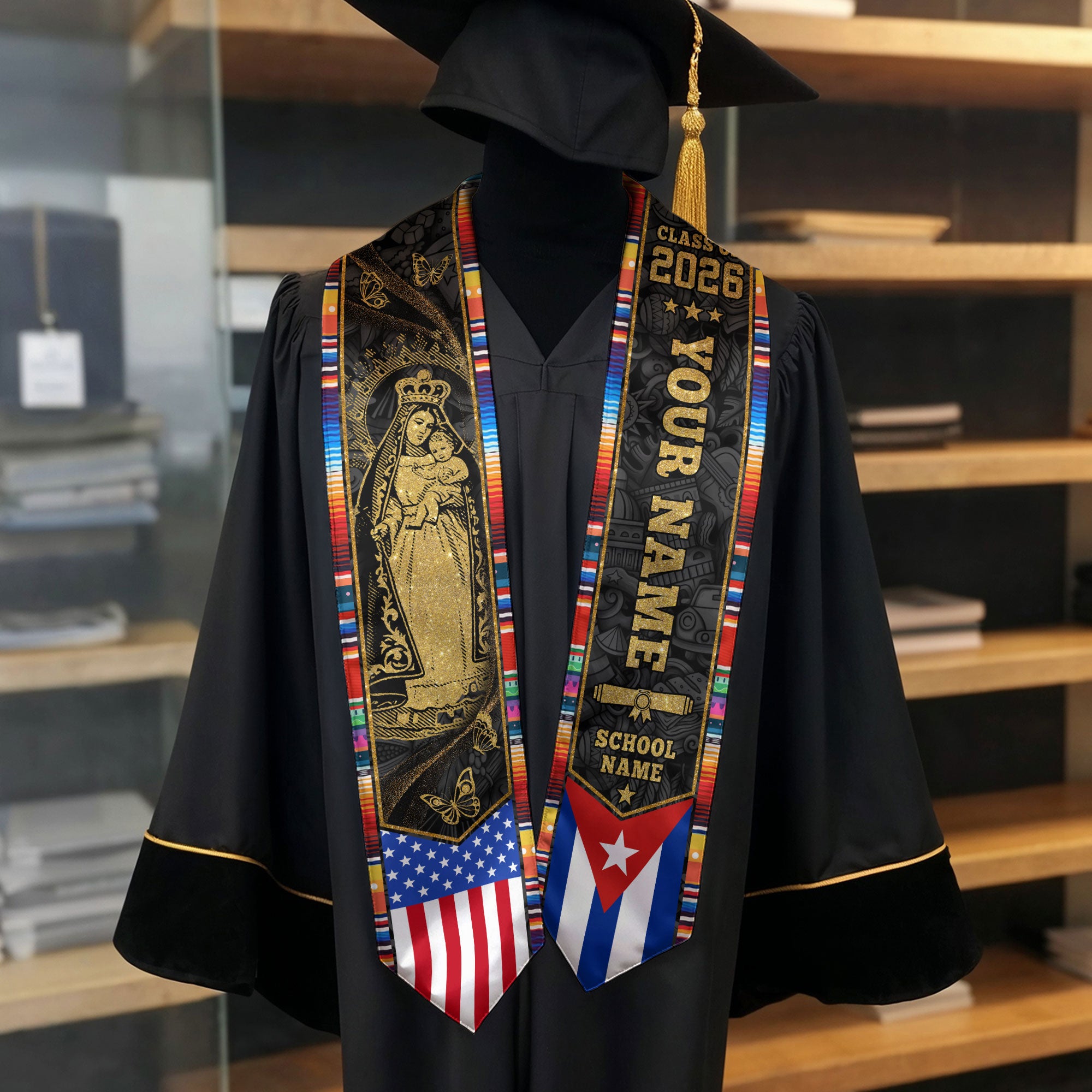 Cuban Flag Graduation Sash 2026, Cuba Graduation Stole, Bespoke Touch for Grads 2026