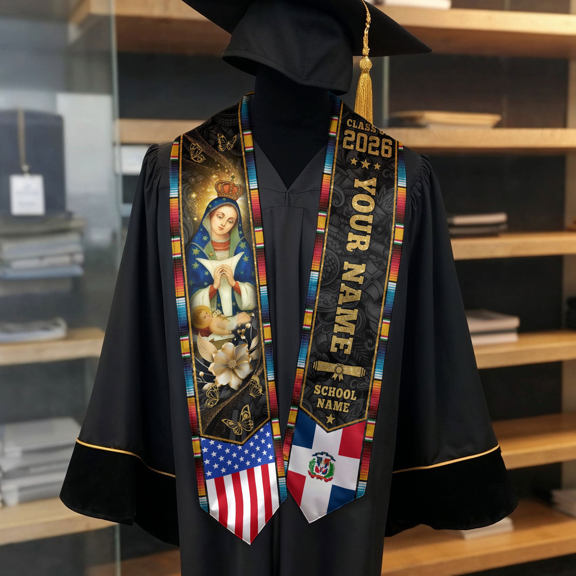 Dominican Flag Graduation Sash 2026, Dominican Graduation Stole, Bespoke Touch for Grads