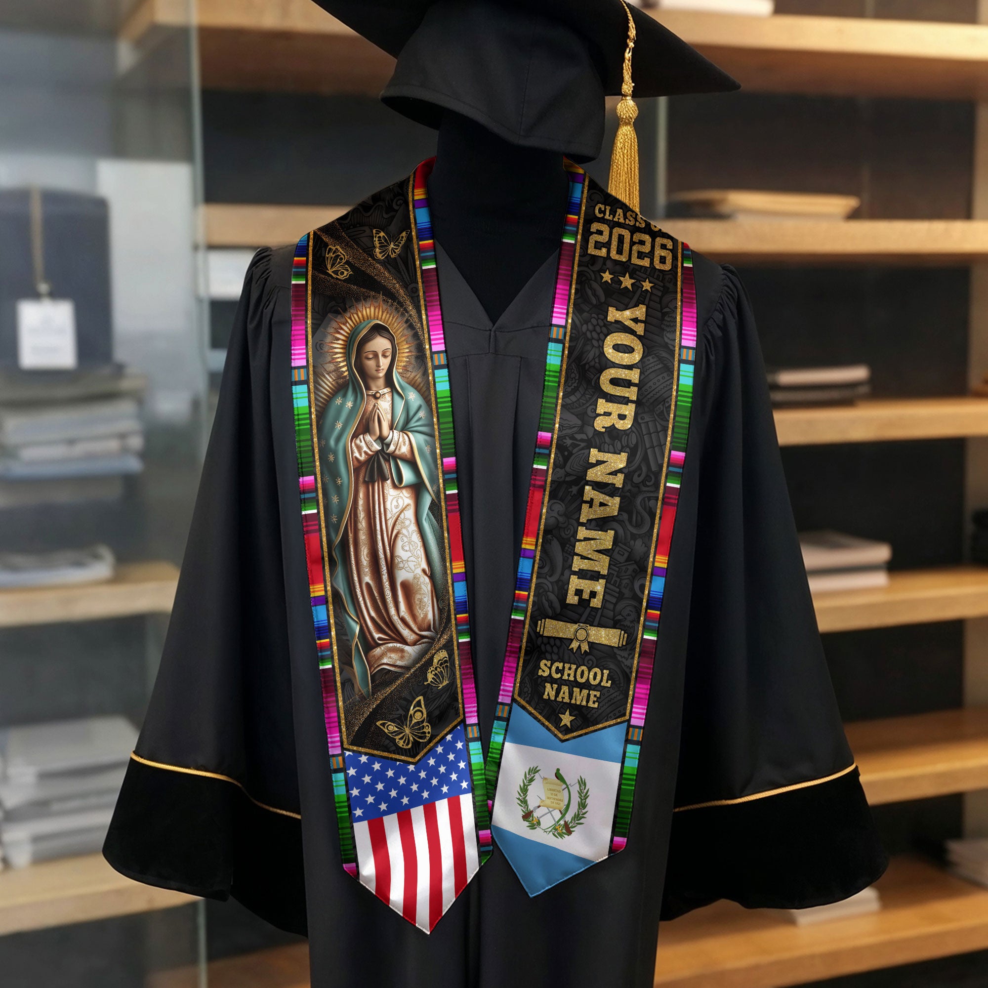 Guatemalan Flag Graduation Sash 2026, Guatemala Grad Stole, Custom Accent Detail