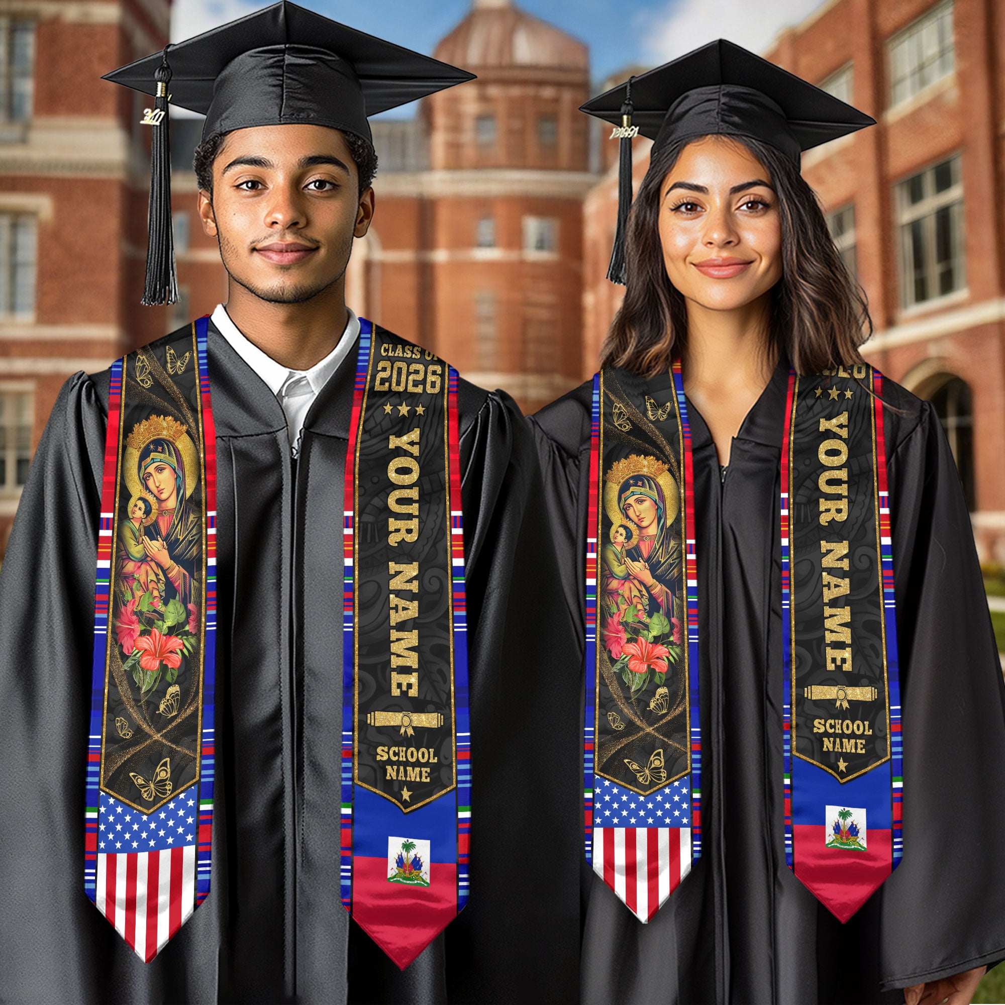 Haitian Flag Graduation Sash 2026, Haiti Graduation Stole, Bespoke Touch for Grads