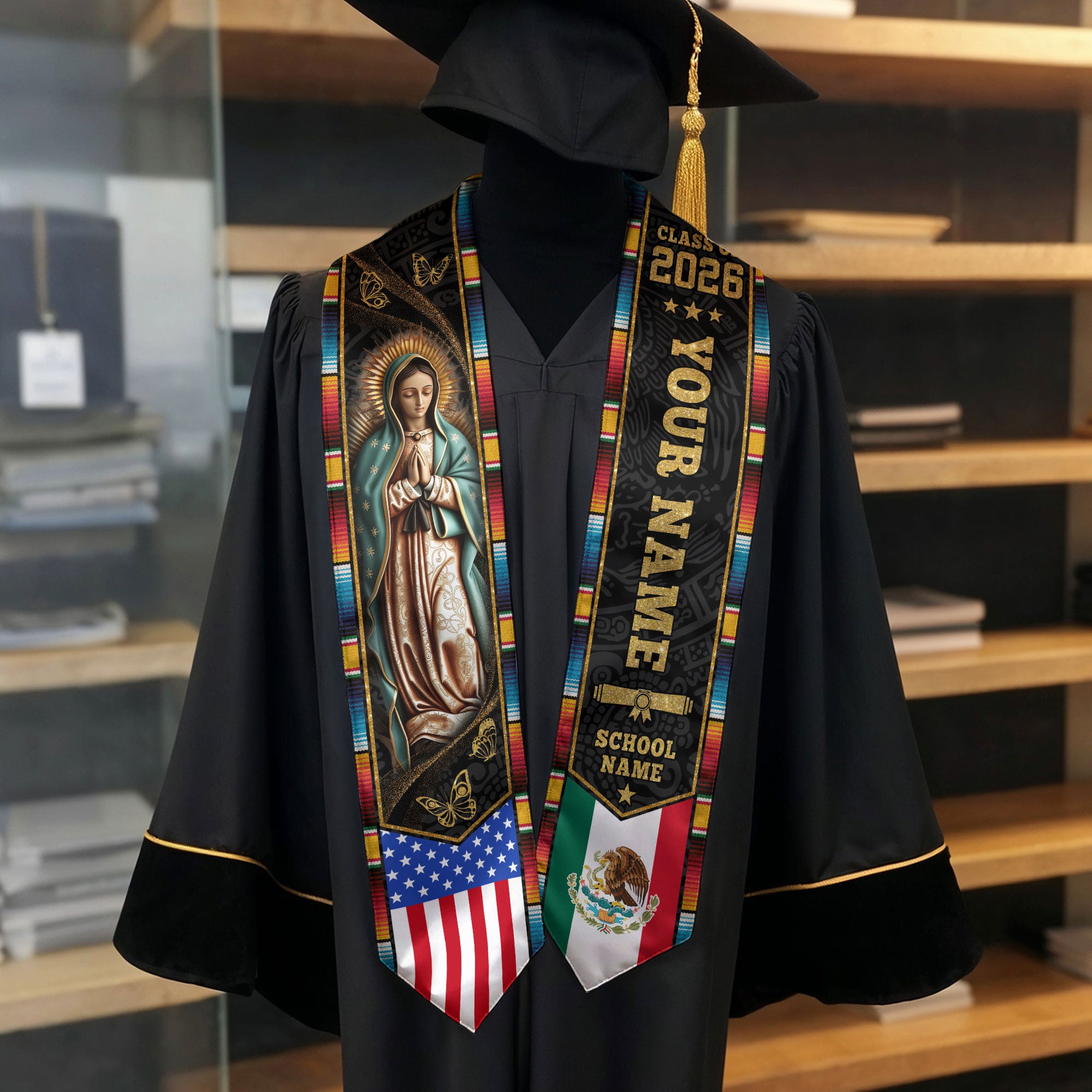Mexican American Flag Stole 2026, Mexican Graduation Sash, Mexico Graduation Stole Gift