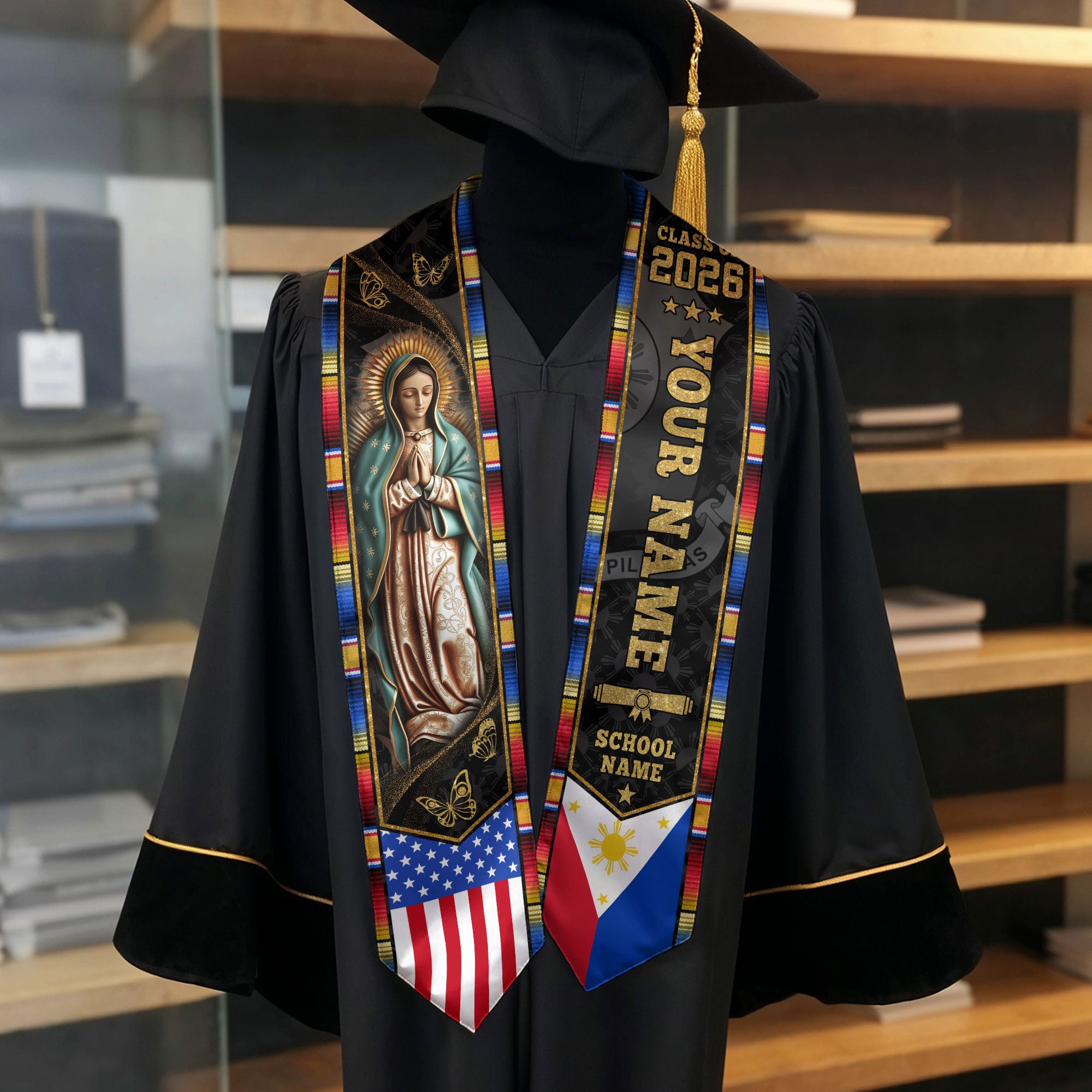 Filipino Flag Graduation Sash 2026, Philippines Graduation Stole, Bespoke Touch for Grads