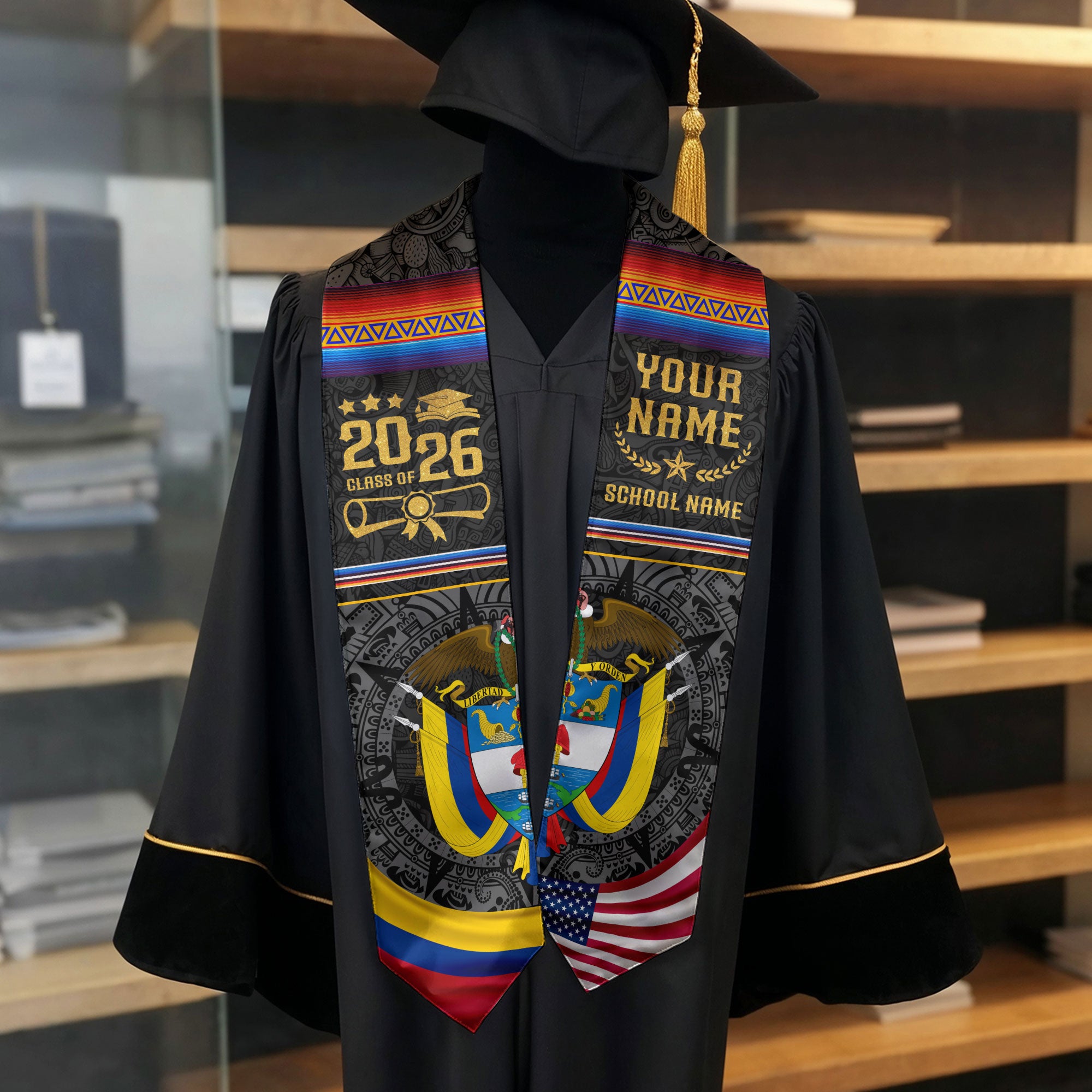 Colombia Flag Graduation Sash 2026, Colombian Stole for Graduates, Personalized 2026
