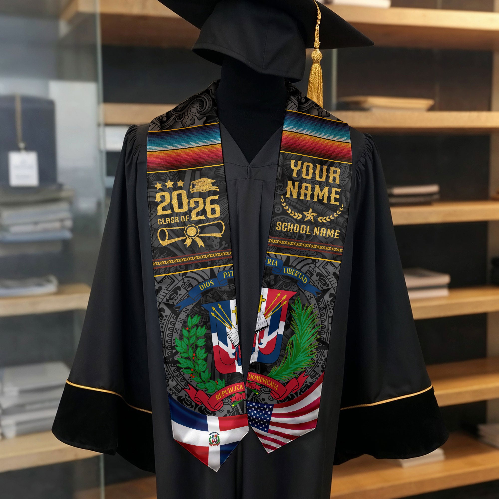 Dominican Flag Graduation Stole 2026, Dominican Grad Sash, Signature Finish for 2026