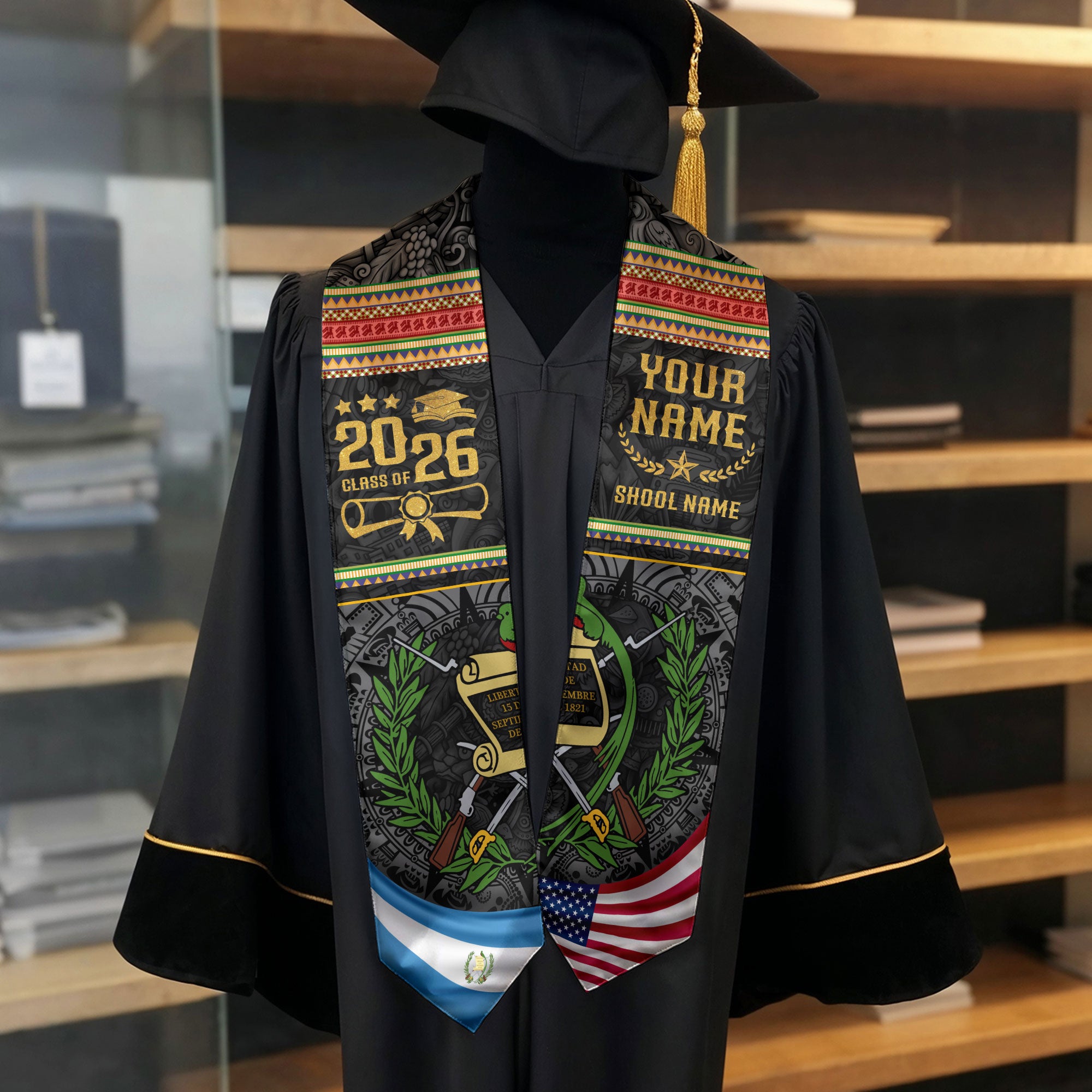 Guatemala Graduation Sash 2026, Guatemalan Flag Graduation Stole, Custom Finish Grads