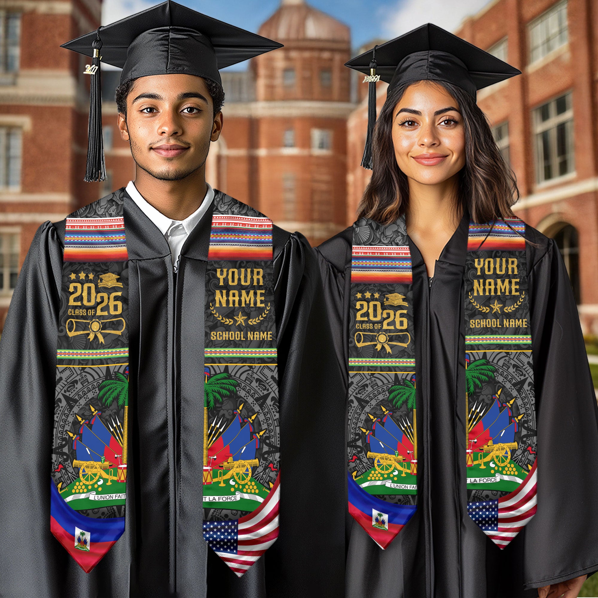 Haiti Flag Graduation Stole 2026, Haitian Grad Sash, Signature Finish for 2026 Grads