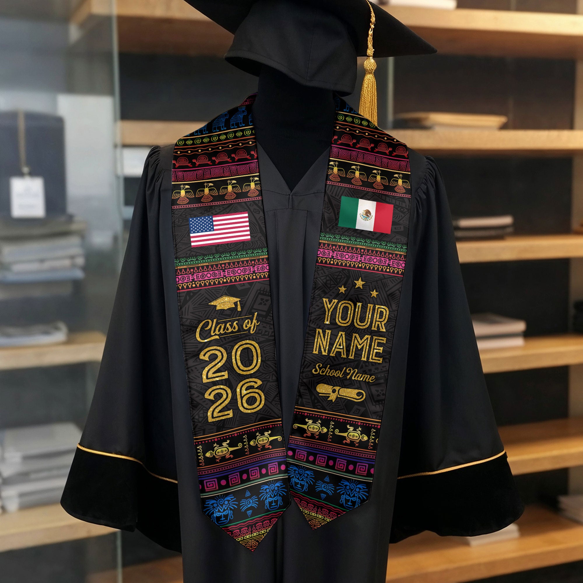 Mexican Graduation Sash 2026, Mexico Graduation Stole, Mexican American Flag Stole 2026