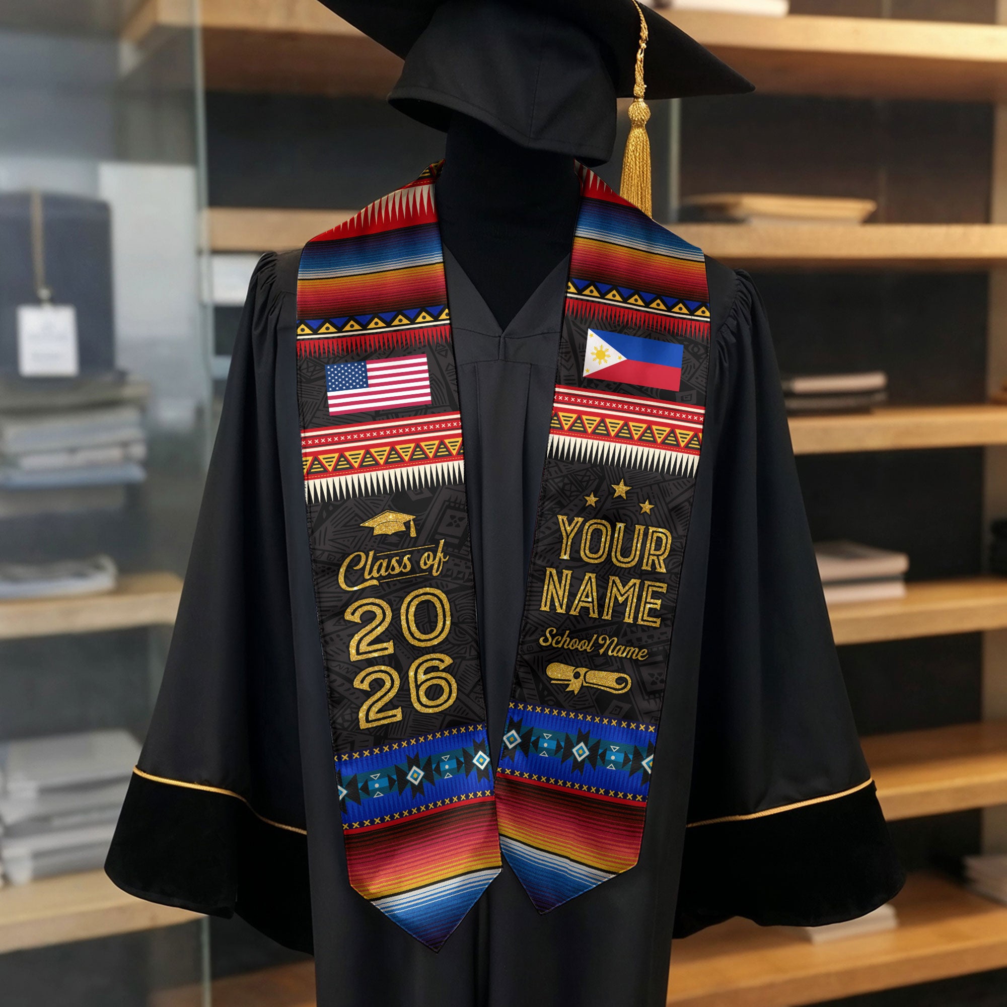 Filipino Graduation Sash 2026, Philippines Flag Graduation Stole, Personalized Detail