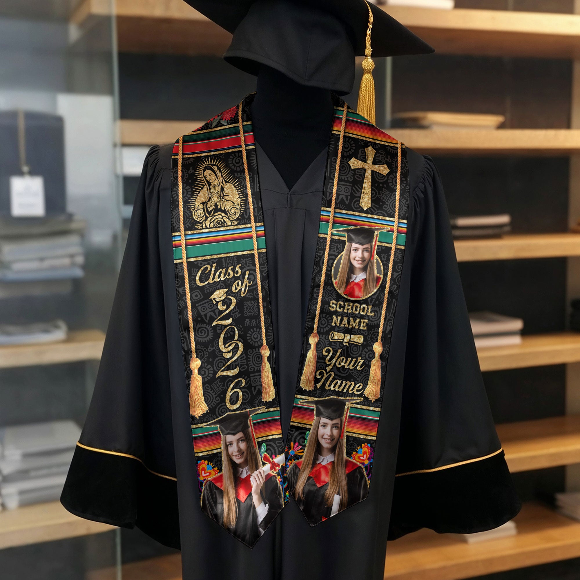 Mexican Graduation Stole 2026, Mexico Flag Sash, Custom Trim Option for Class of 2026