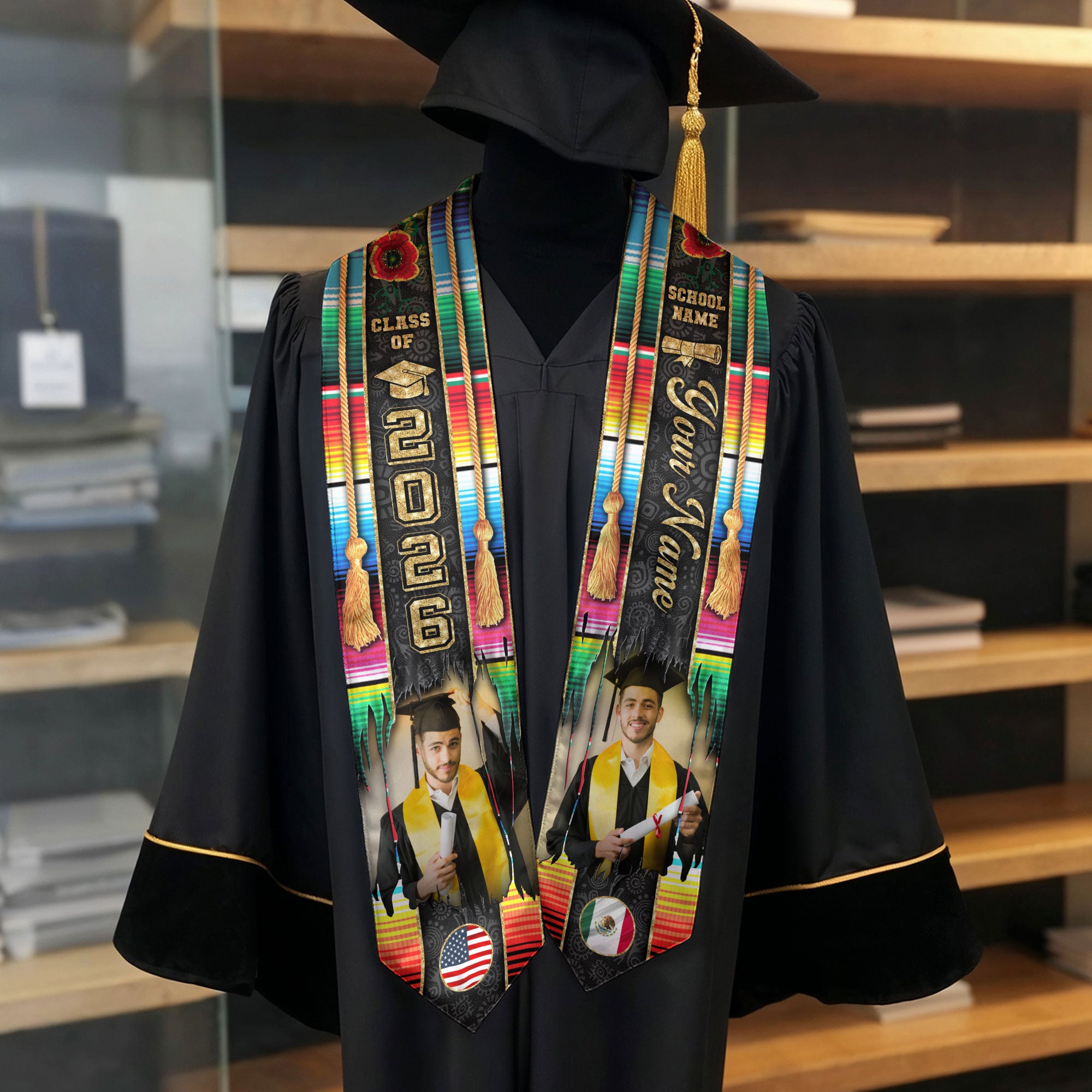Mexican Graduation Sash 2026, Mexico Graduation Stole, Custom Touch Flag Sash for Grads