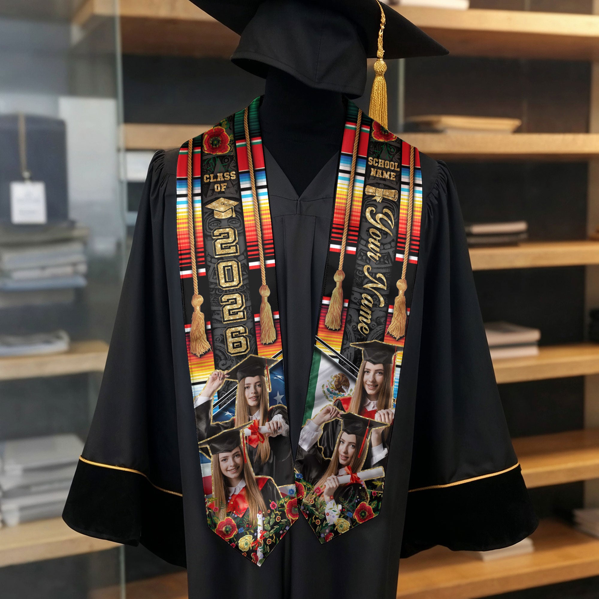 Mexican Flag Graduation Sash 2026, Mexico Graduation Stole, Custom Detail Option 2026