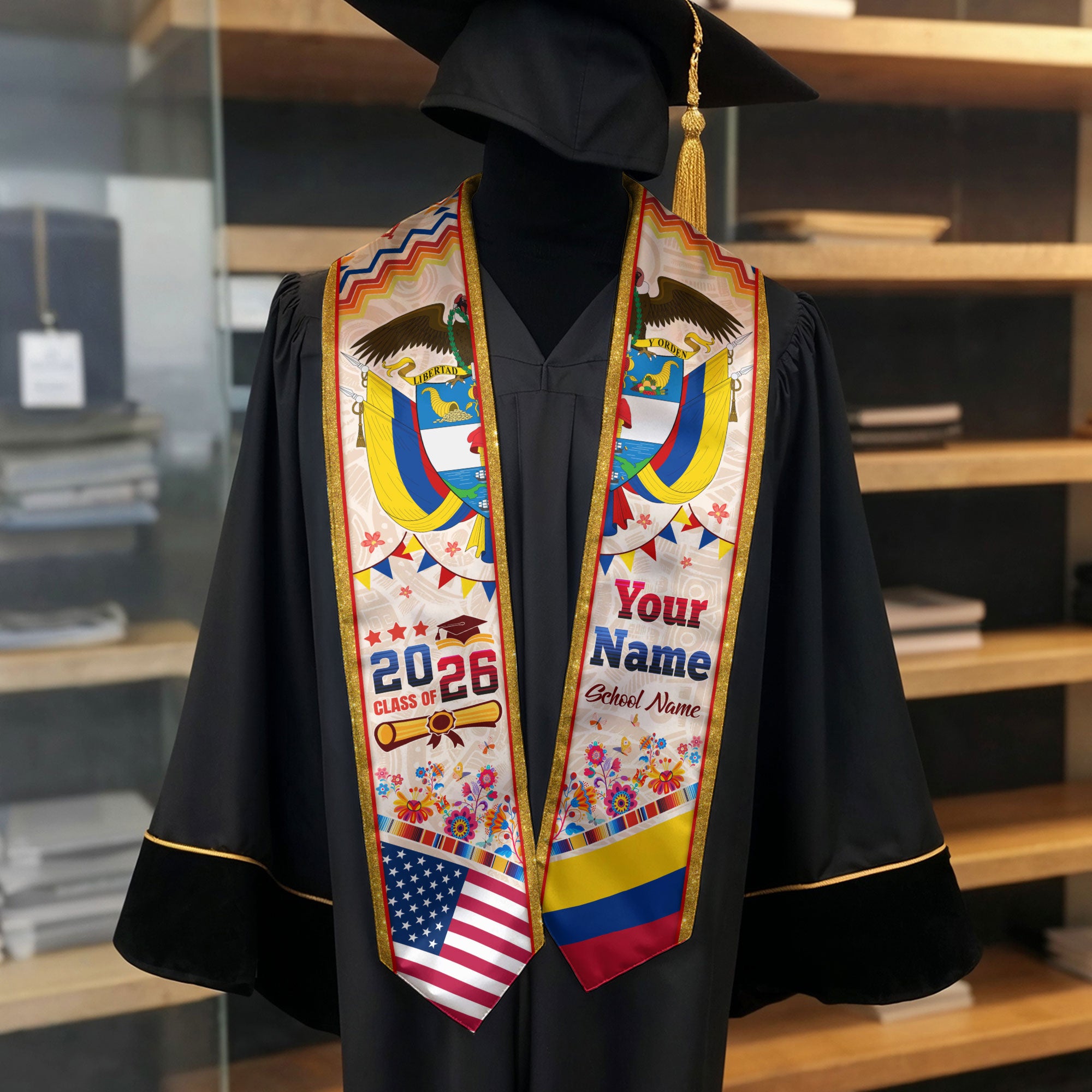 Colombia Graduation Stole 2026, Colombian Flag Sash, Custom Touch Option for Class of 2026